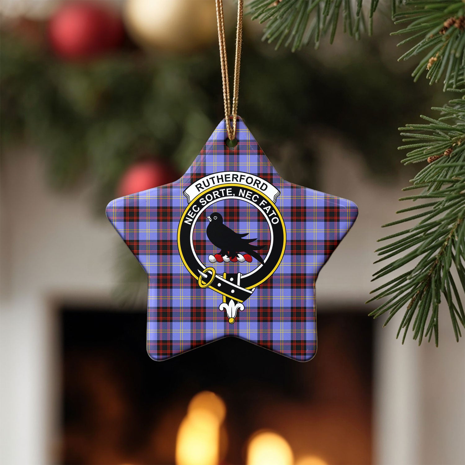 Rutherford Tartan Crest Christmas Ceramic Ornament