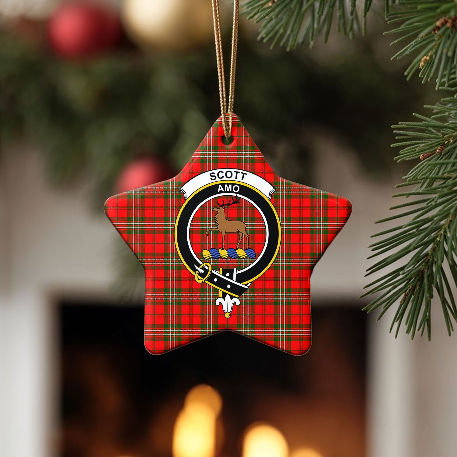 Scott Modern Tartan Crest Christmas Ceramic Ornament