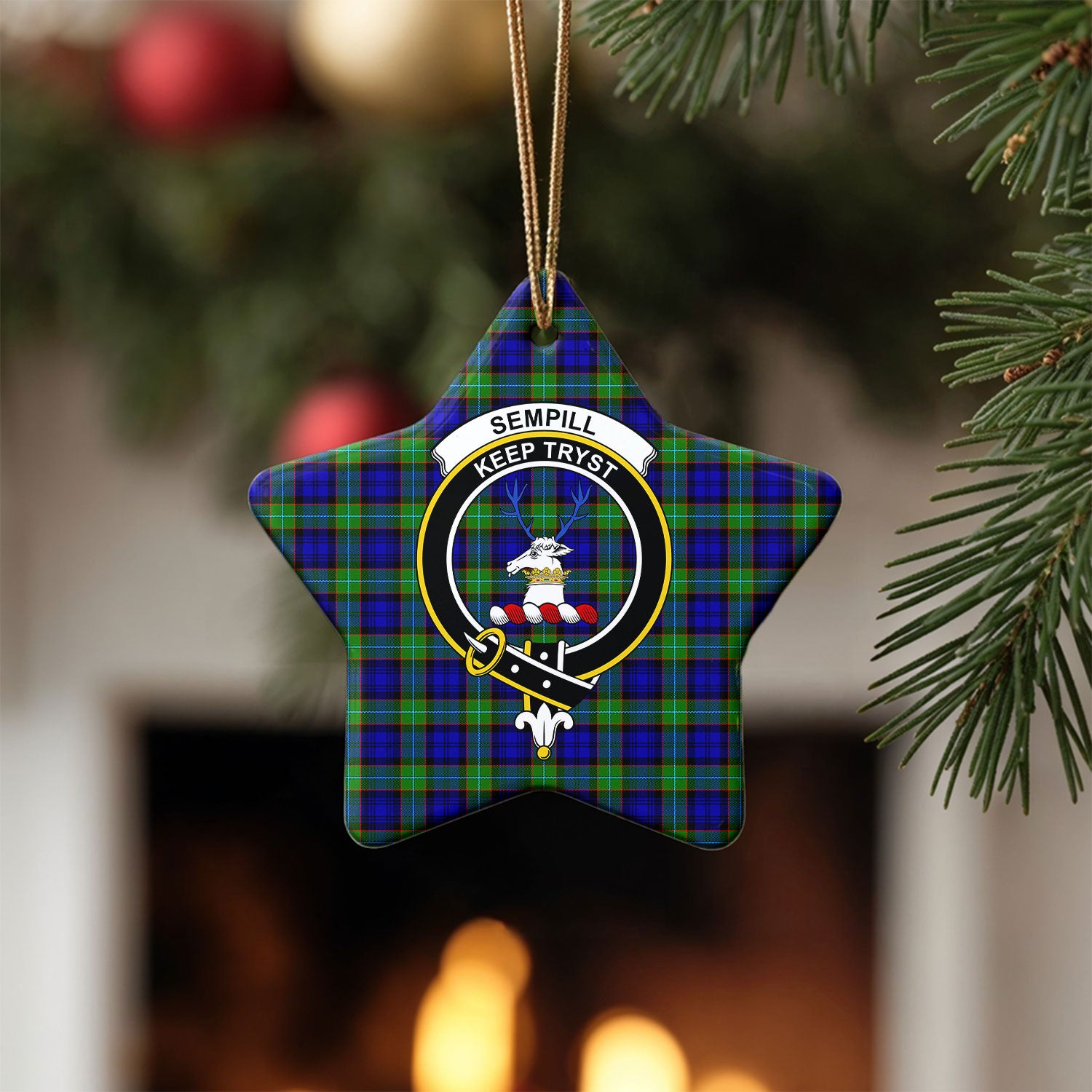 Sempill Modern Tartan Crest Christmas Ceramic Ornament
