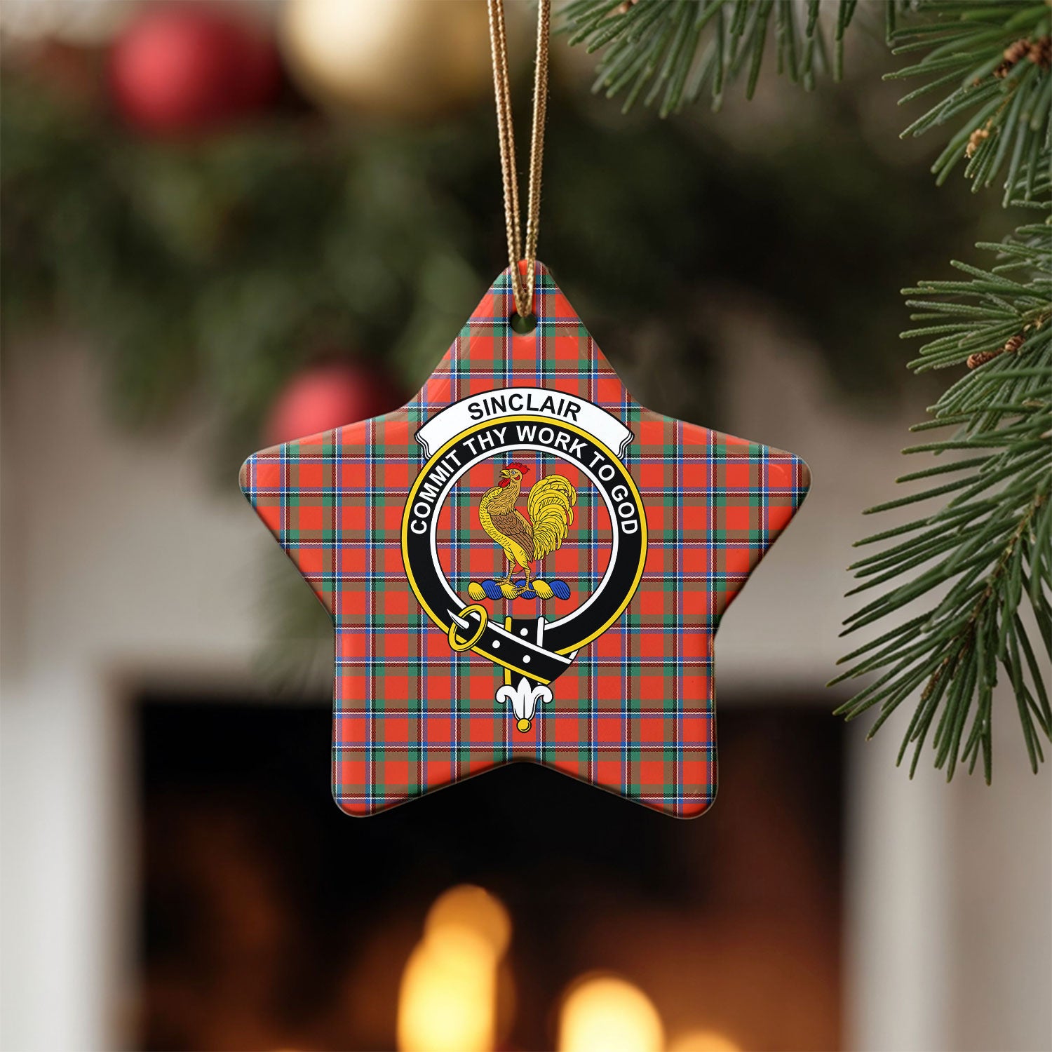 Sinclair Ancient Tartan Crest Christmas Ceramic Ornament