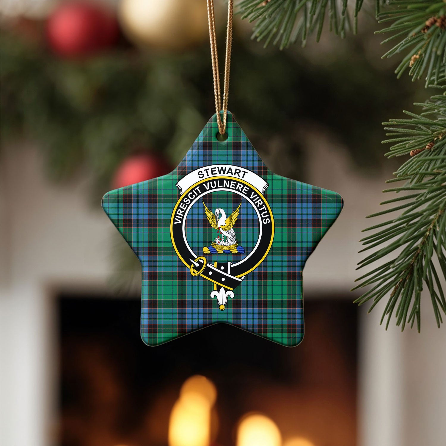 Stewart Old Ancient Tartan Crest Christmas Ceramic Ornament