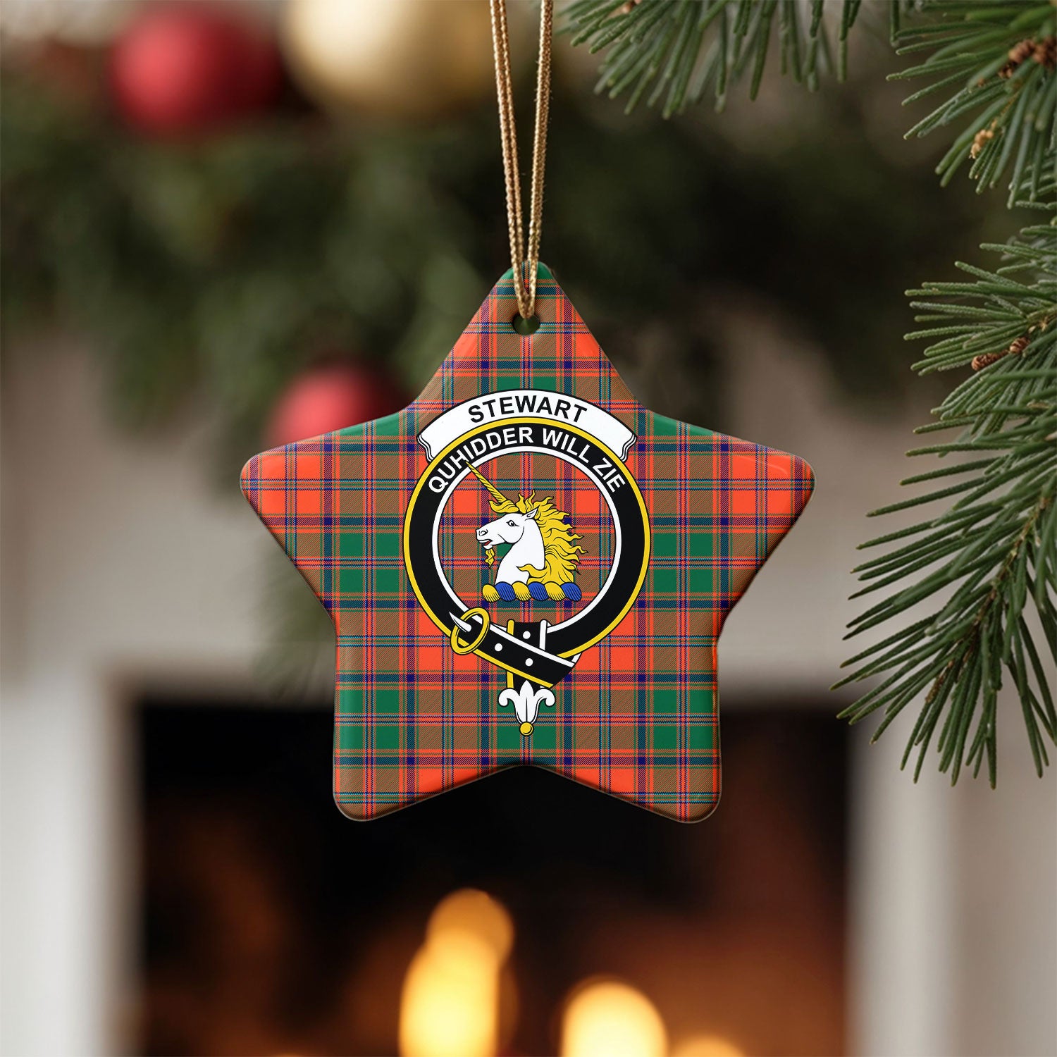 Stewart of Appin Ancient Tartan Crest Christmas Ceramic Ornament