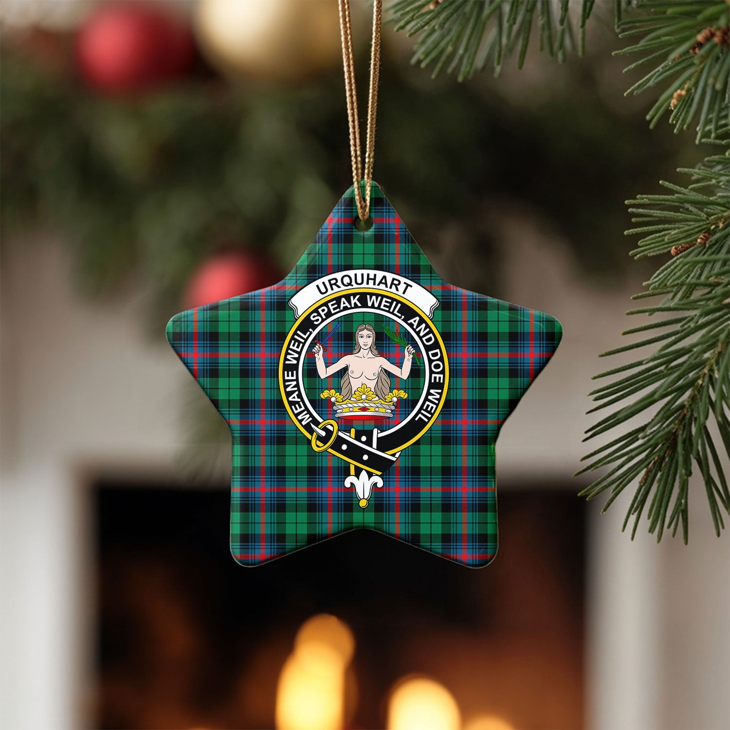 Urquhart Broad Red Ancient Tartan Crest Christmas Ceramic Ornament