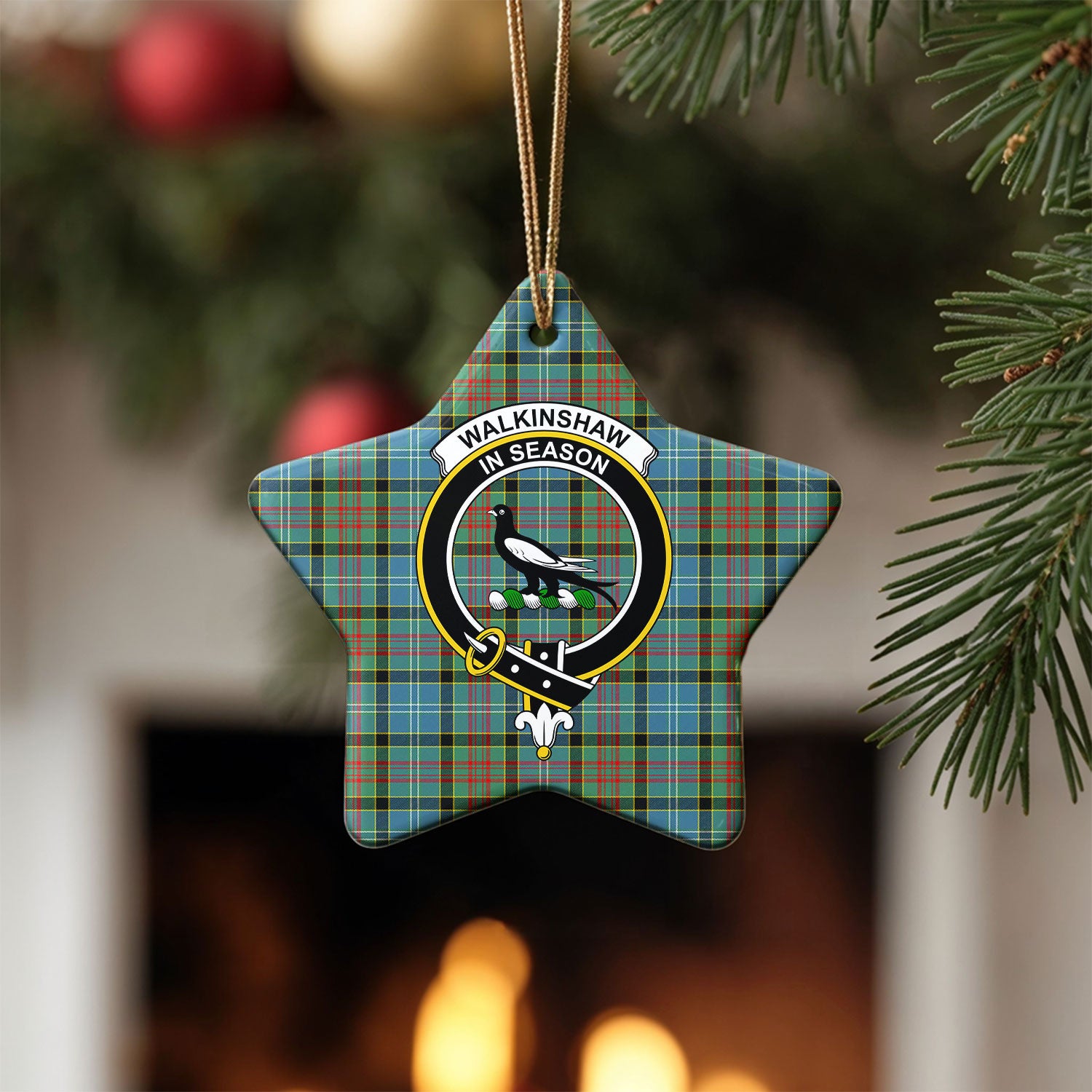 Walkinshaw Tartan Crest Christmas Ceramic Ornament