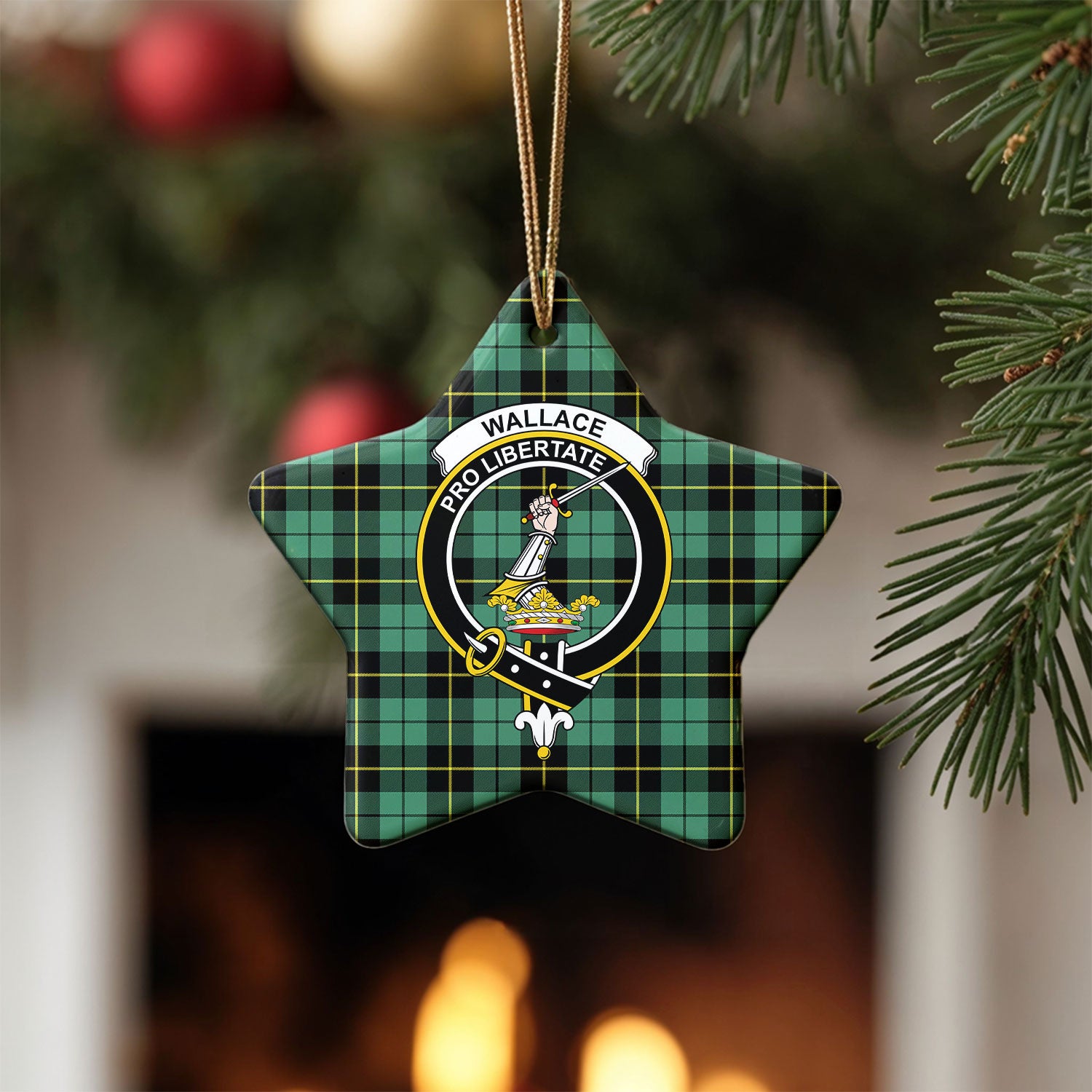 Wallace Hunting Ancient Tartan Crest Christmas Ceramic Ornament