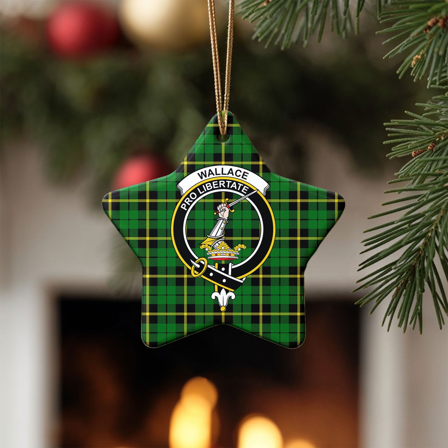 Wallace Hunting Modern Tartan Crest Christmas Ceramic Ornament
