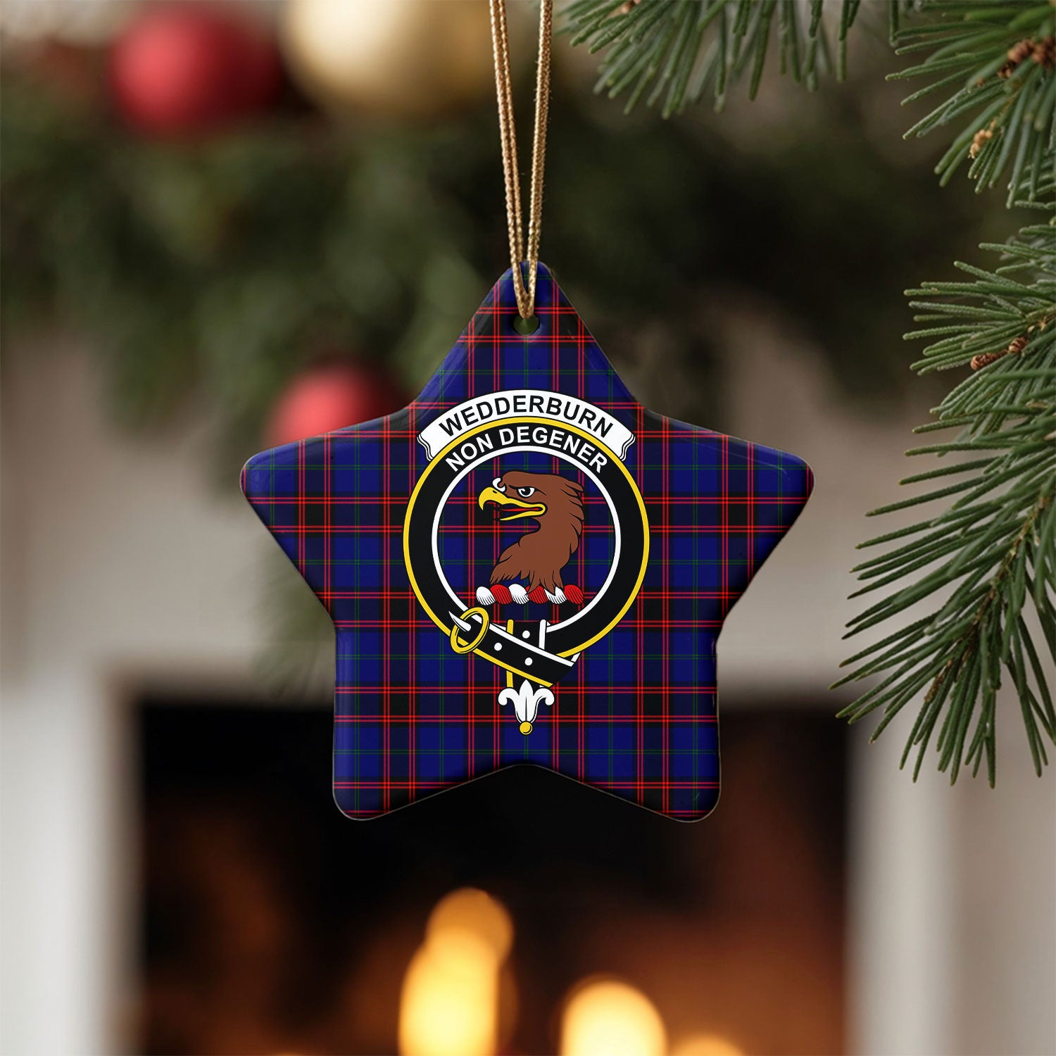 Wedderburn Tartan Crest Christmas Ceramic Ornament