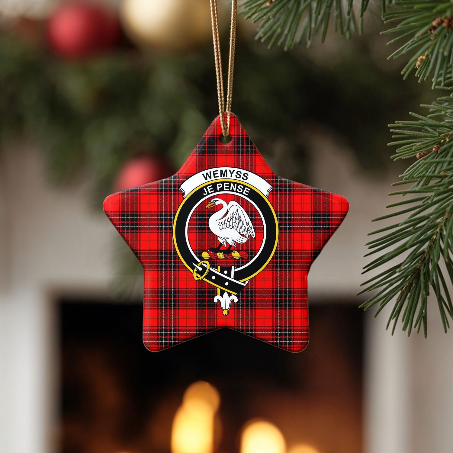 Wemyss Modern Tartan Crest Christmas Ceramic Ornament
