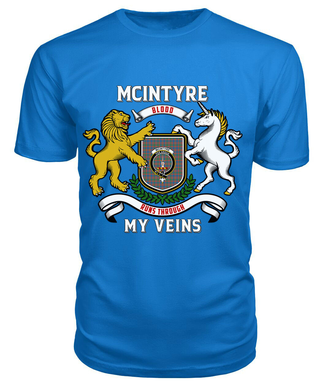 McIntyre Ancient Tartan Crest 2D T-shirt - Blood Runs Through My Veins Style