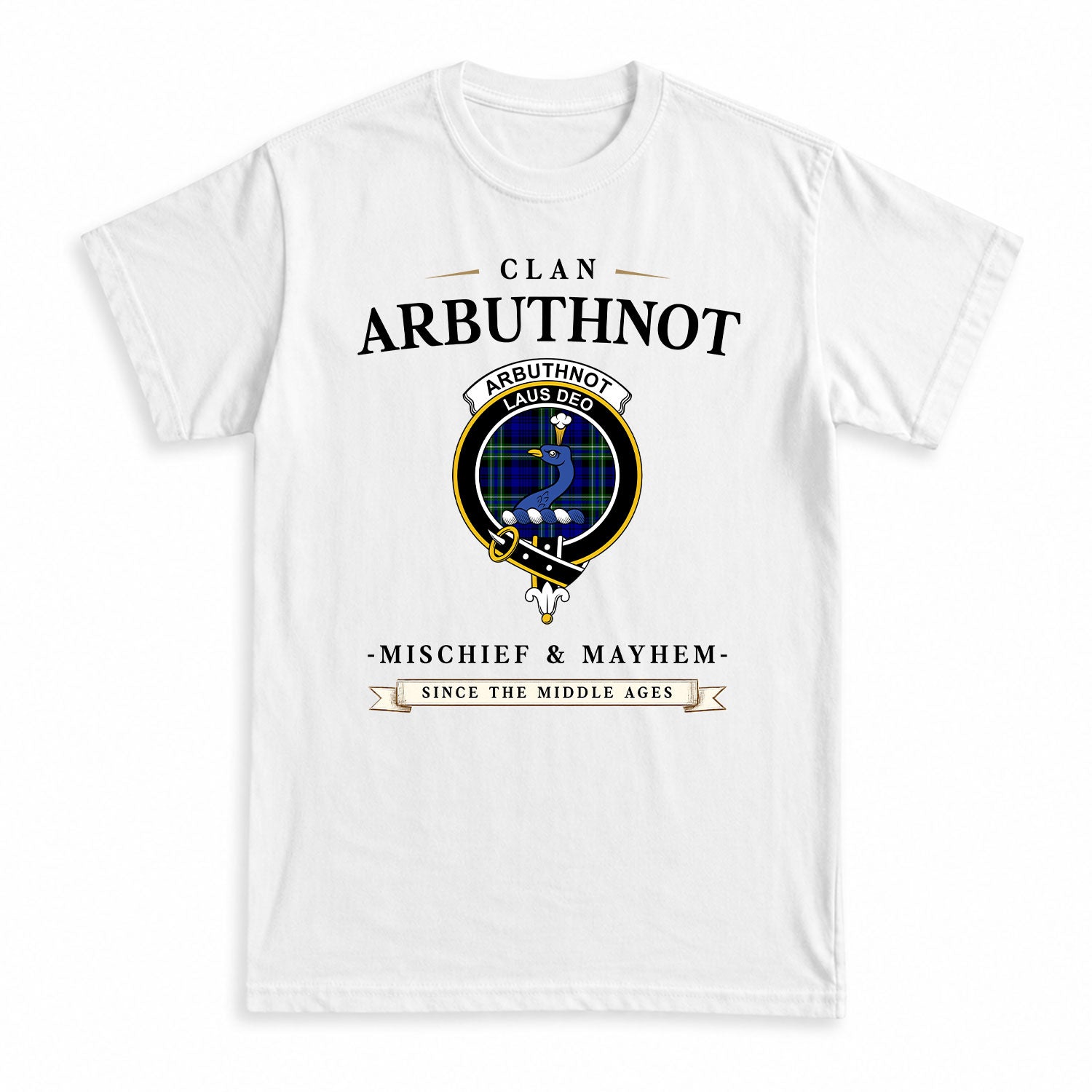 Arbuthnot Modern Tartan Crest Mischief and Mayhem T-shirt