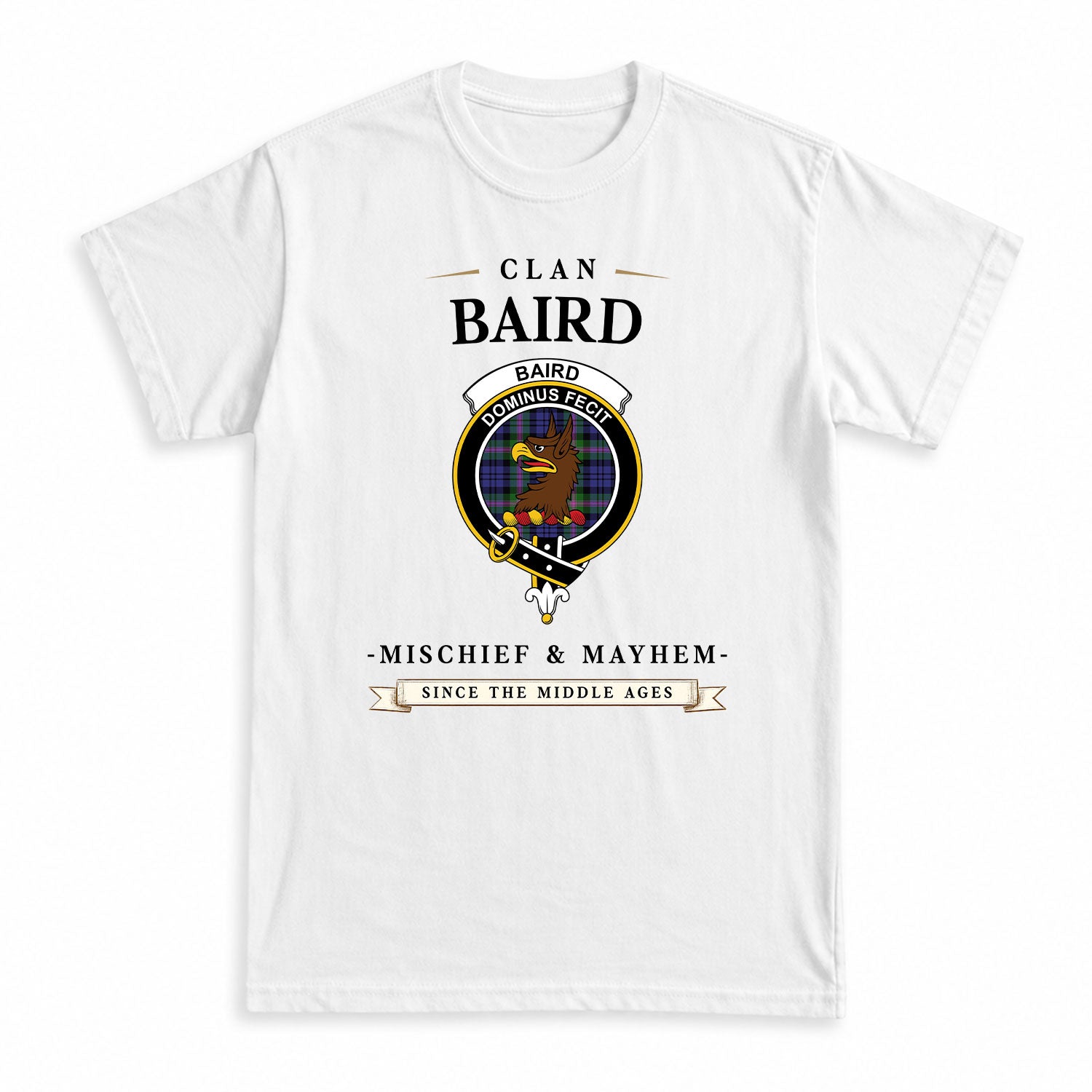 Baird Modern Tartan Crest Mischief and Mayhem T-shirt