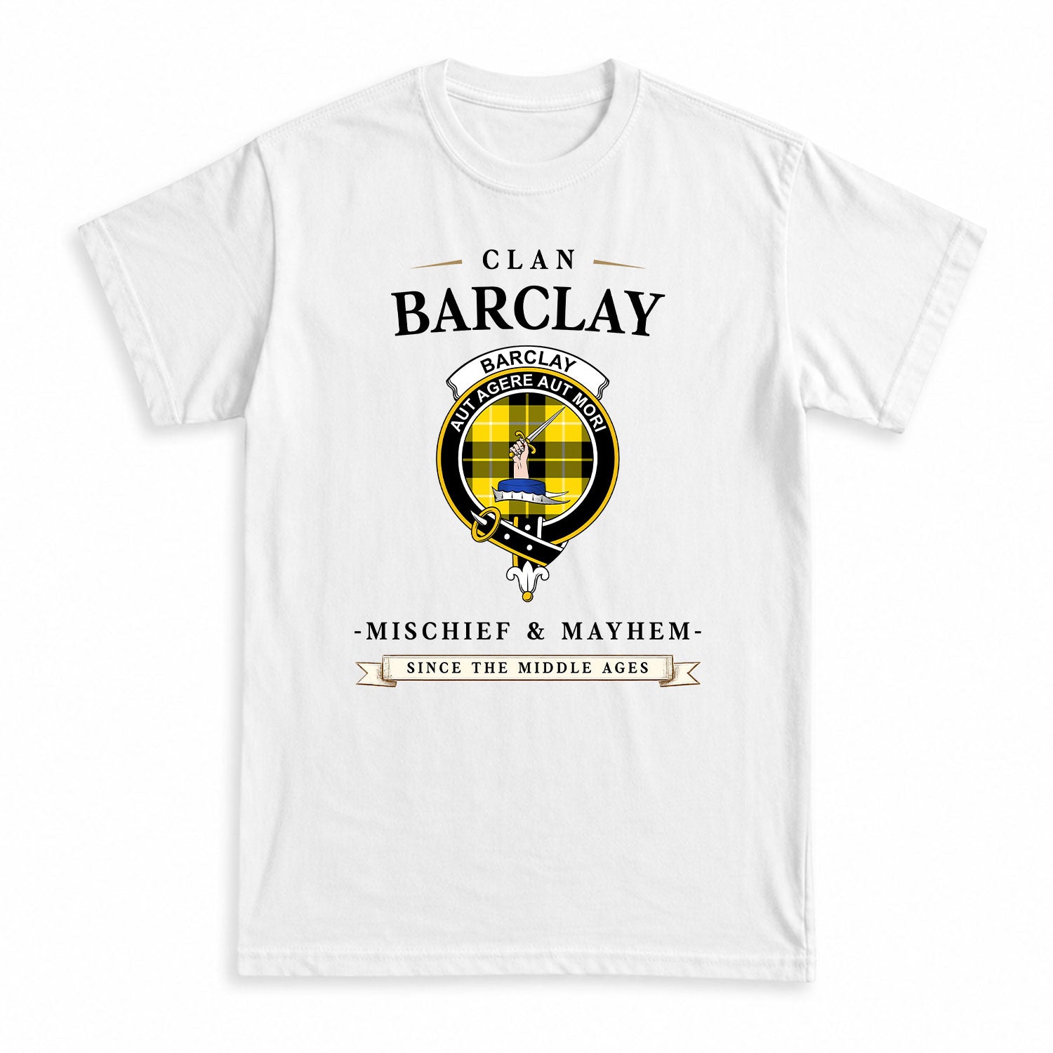 Barclay Dress Modern Tartan Crest Mischief and Mayhem T-shirt