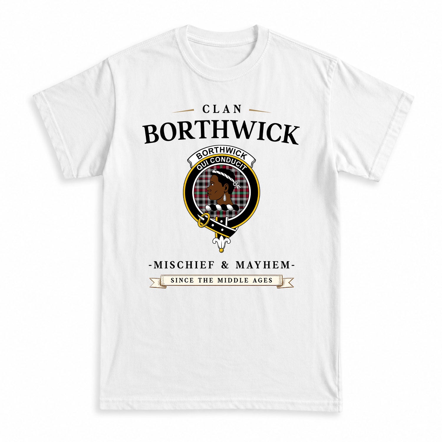 Borthwick Ancient Tartan Crest Mischief and Mayhem T-shirt