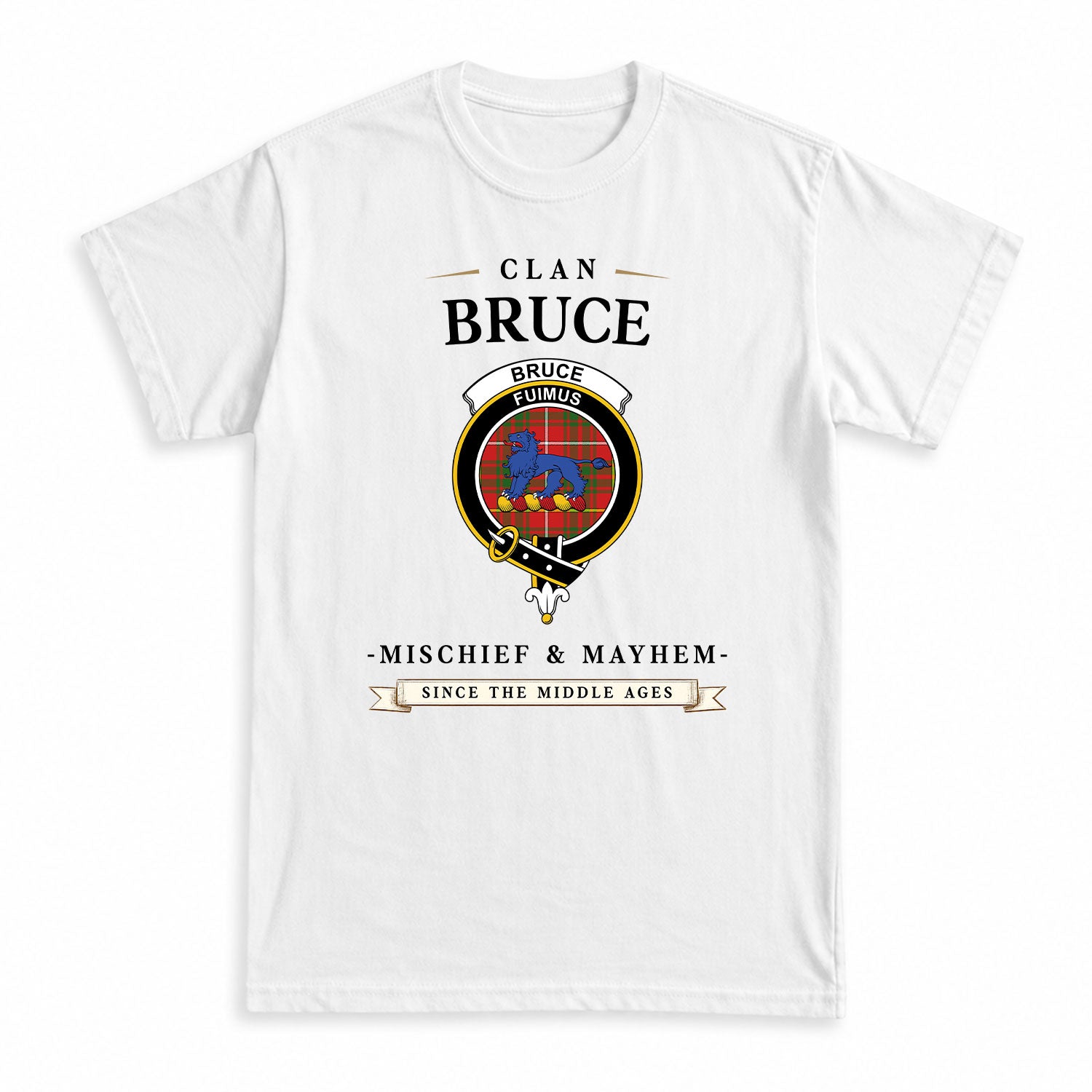 Bruce Modern Tartan Crest Mischief and Mayhem T-shirt