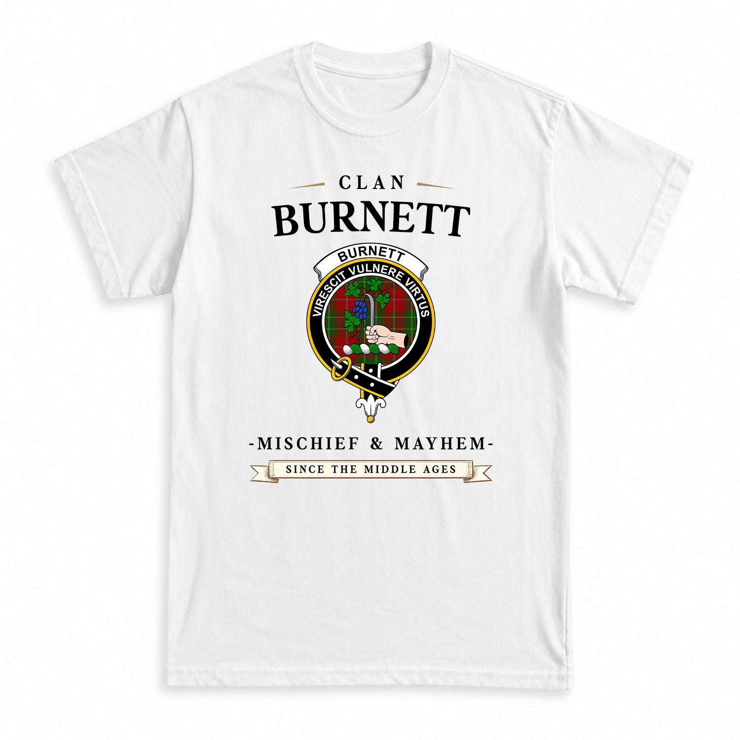 Burnett Tartan Crest Mischief and Mayhem T-shirt