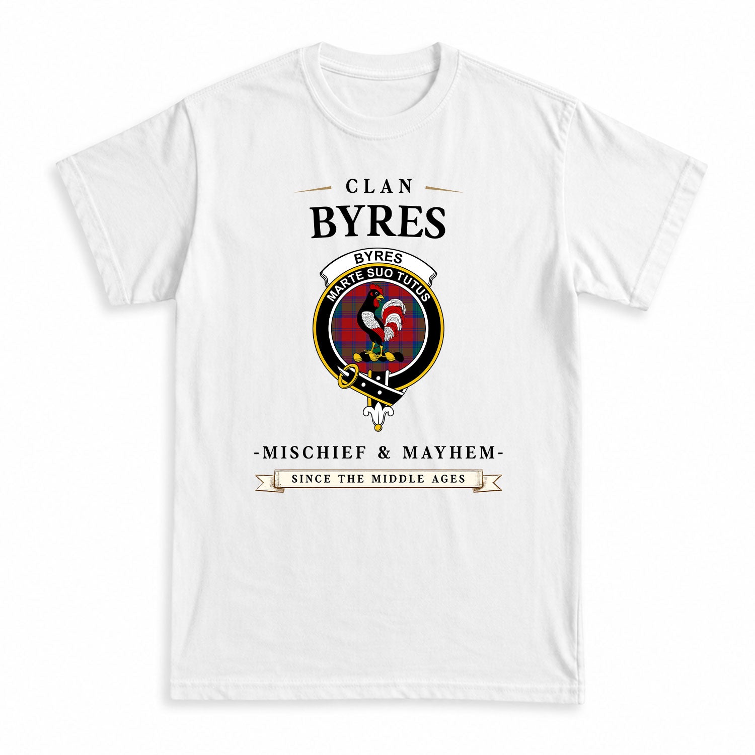 Byres Tartan Crest Mischief and Mayhem T-shirt