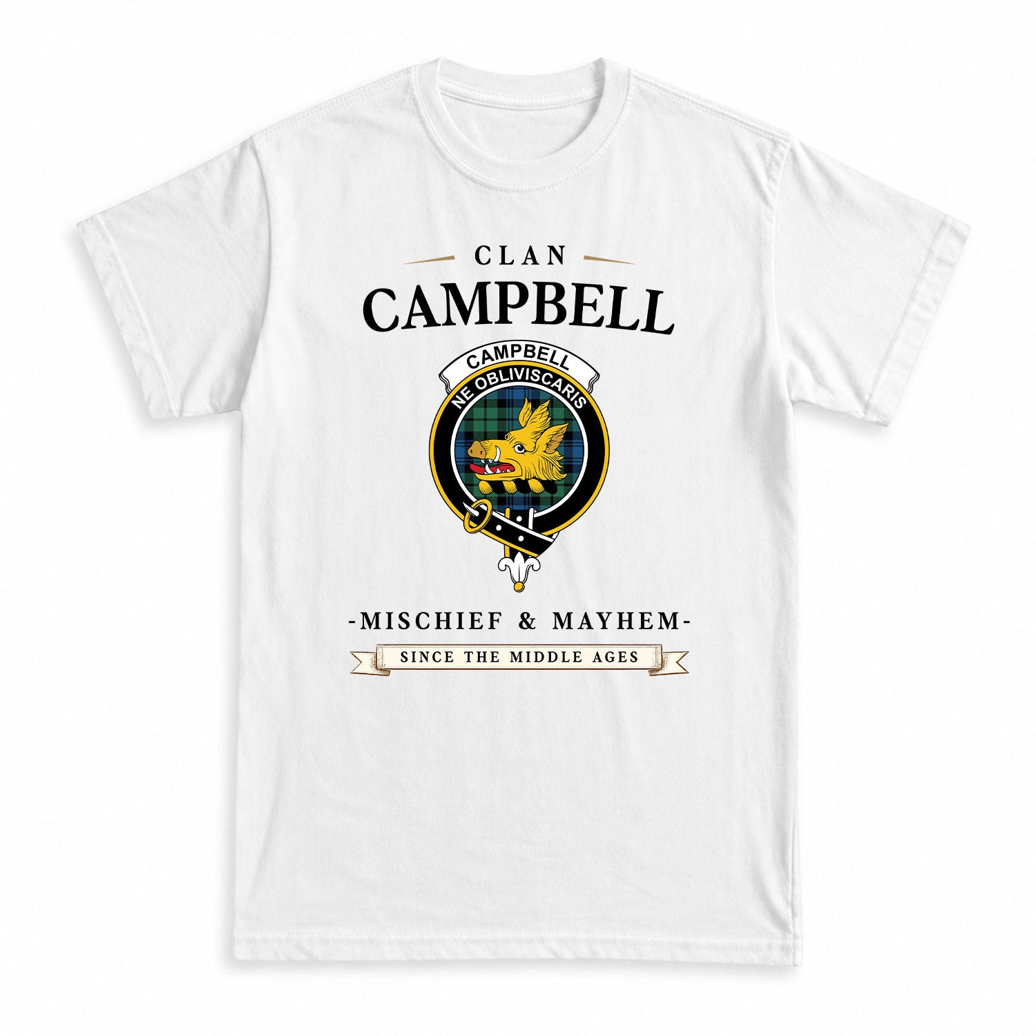 Campbell Ancient 02 Tartan Crest Mischief and Mayhem T-shirt