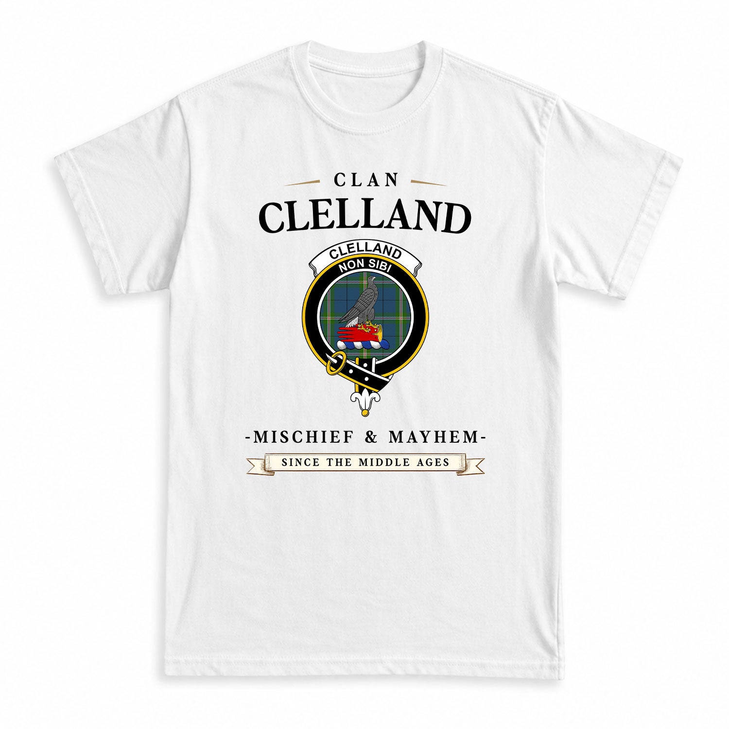 Clelland Tartan Crest Mischief and Mayhem T-shirt
