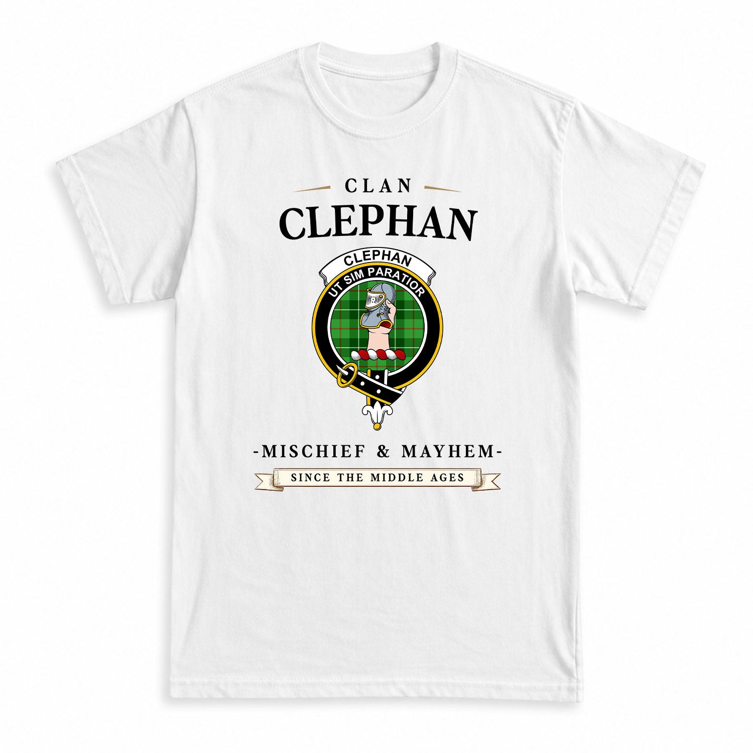Clephan (or Clephane) Tartan Crest Mischief and Mayhem T-shirt