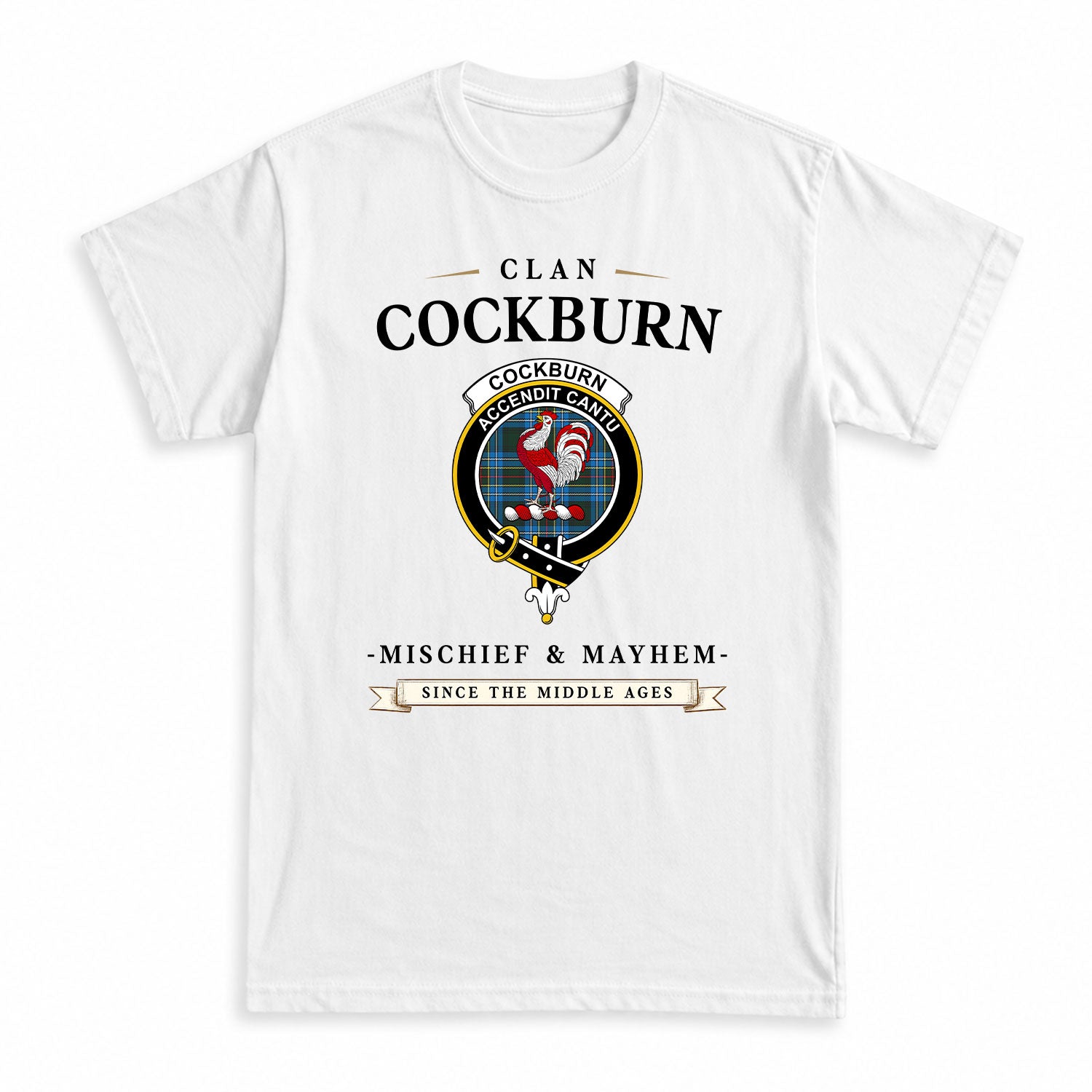 Cockburn Modern Tartan Crest Mischief and Mayhem T-shirt