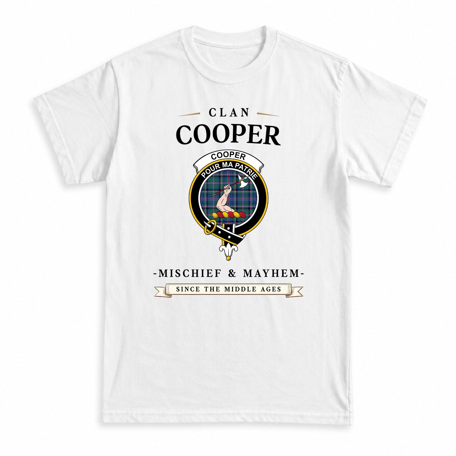 Cooper Ancient Tartan Crest Mischief and Mayhem T-shirt