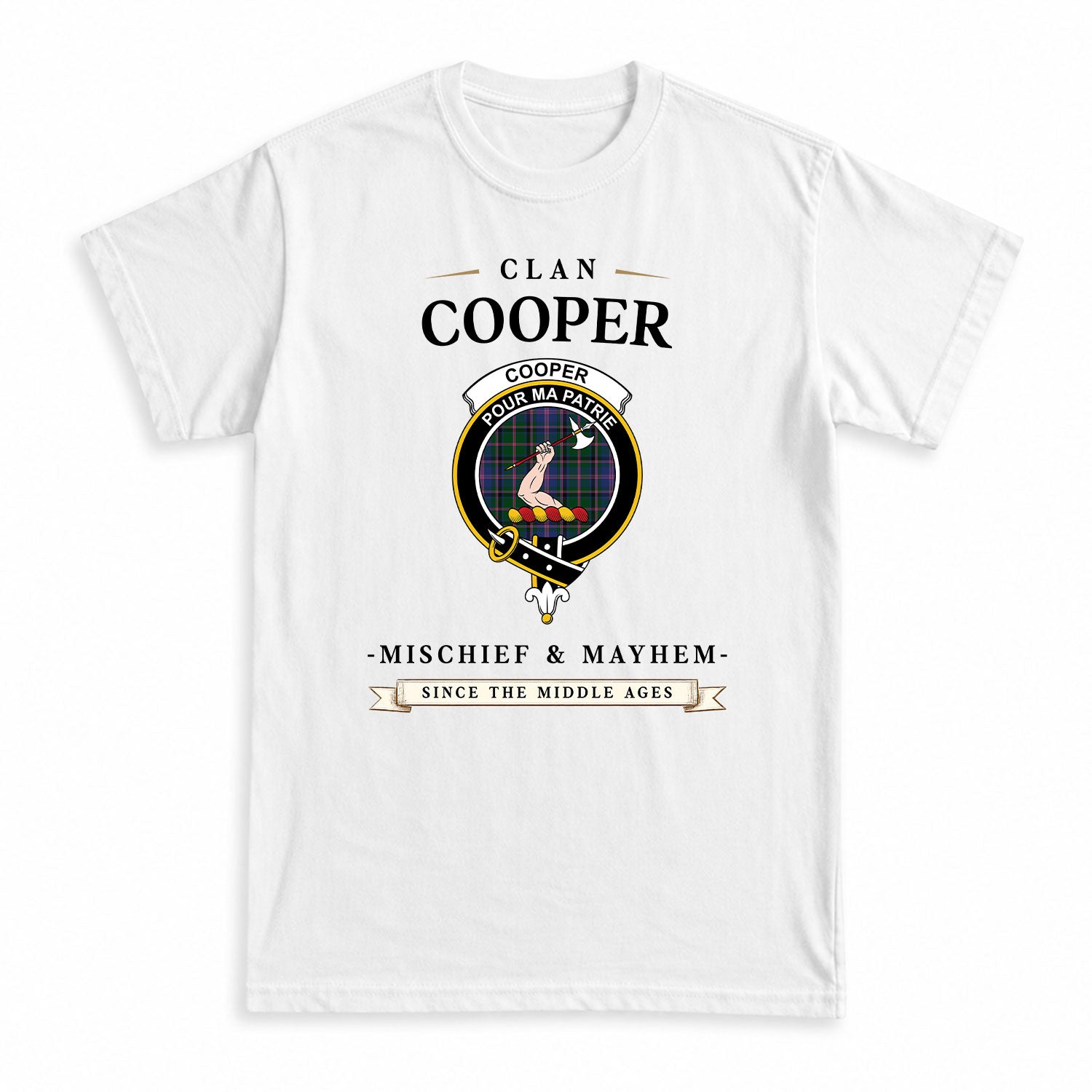 Cooper Tartan Crest Mischief and Mayhem T-shirt
