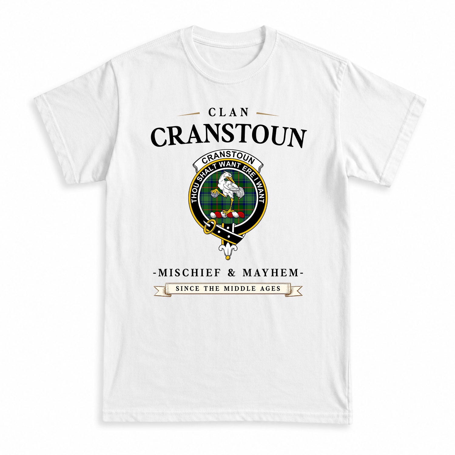 Cranstoun Tartan Crest Mischief and Mayhem T-shirt