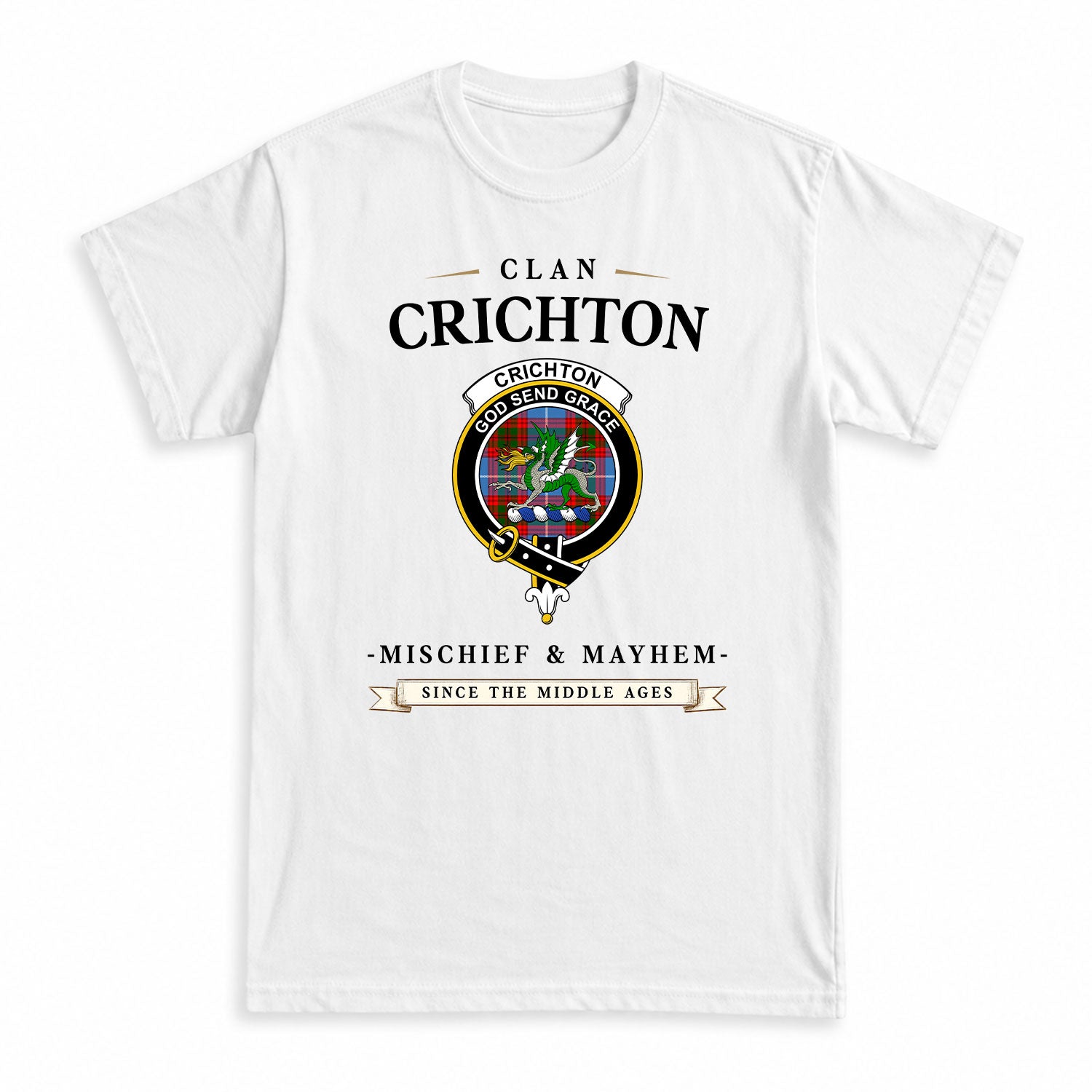 Crichton Tartan Crest Mischief and Mayhem T-shirt