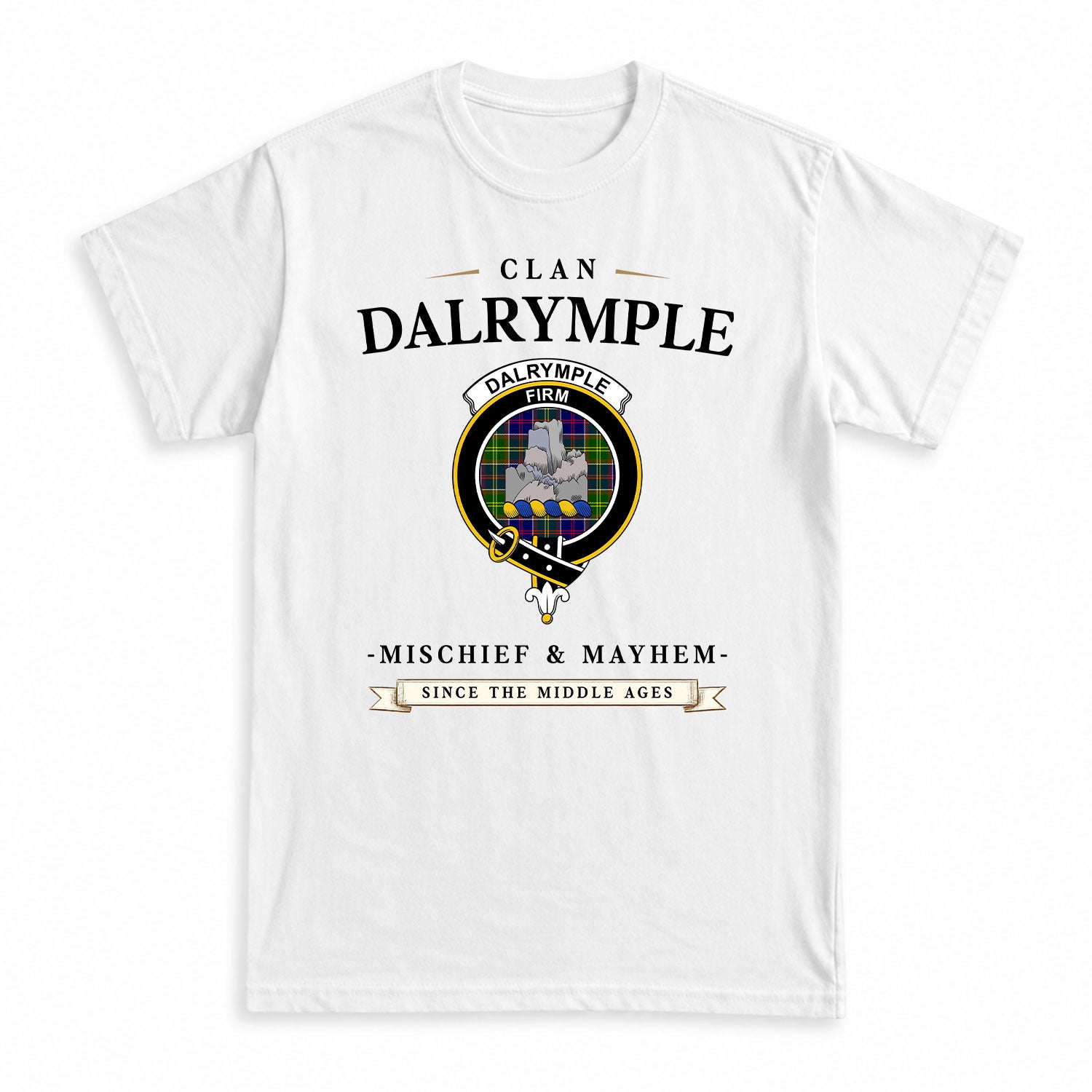 Dalrymple Tartan Crest Mischief and Mayhem T-shirt