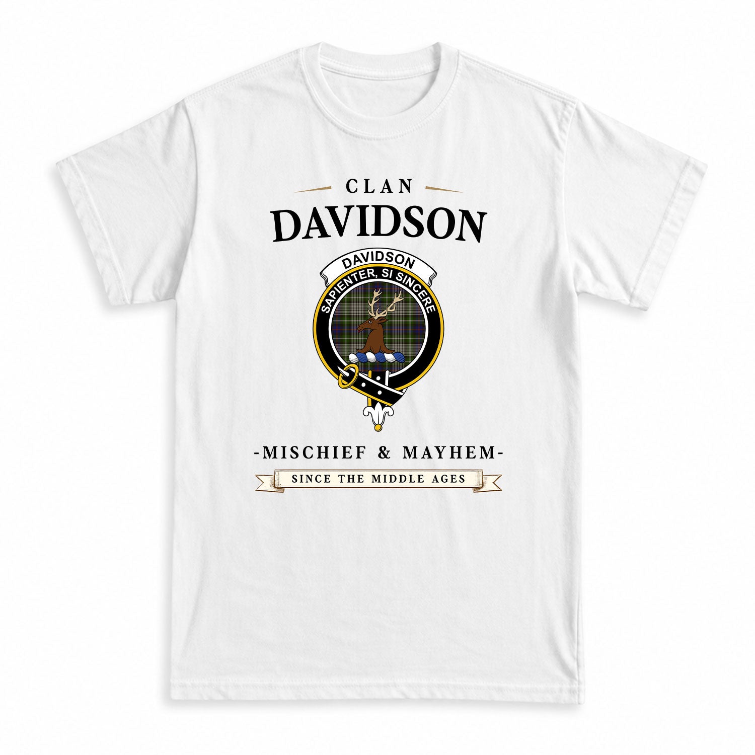 Davidson Tulloch Dress Tartan Crest Mischief and Mayhem T-shirt
