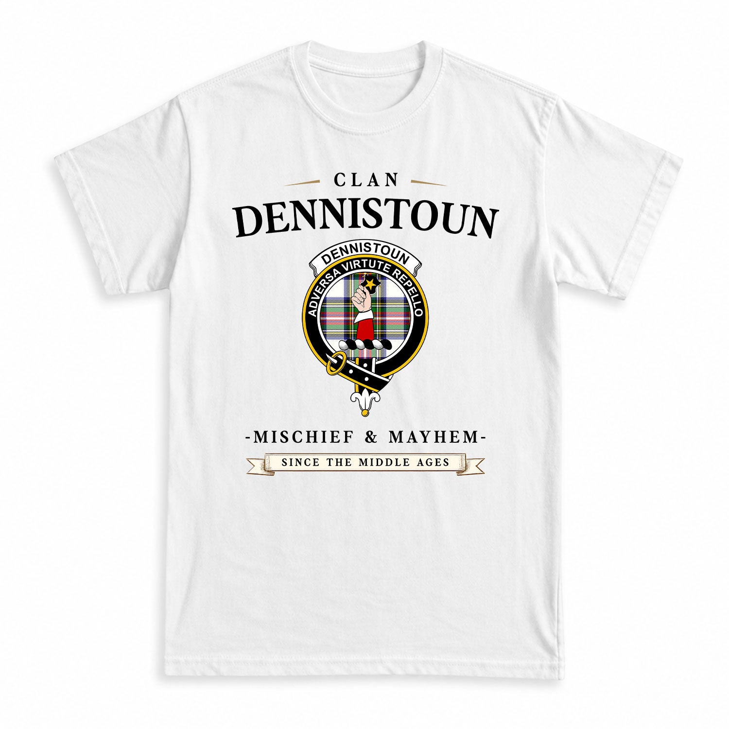 Dennistoun Tartan Crest Mischief and Mayhem T-shirt