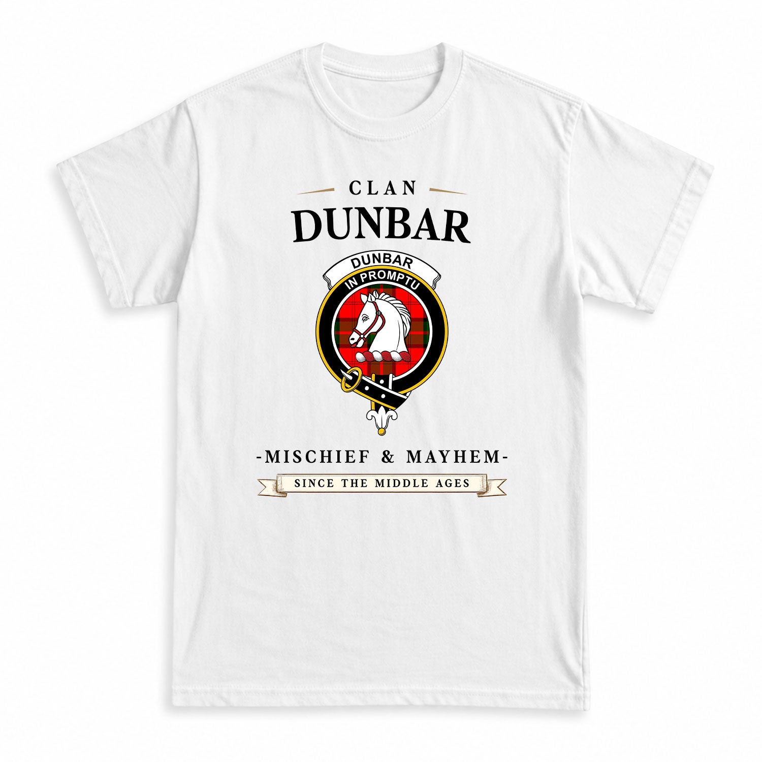 Dunbar Modern Tartan Crest Mischief and Mayhem T-shirt