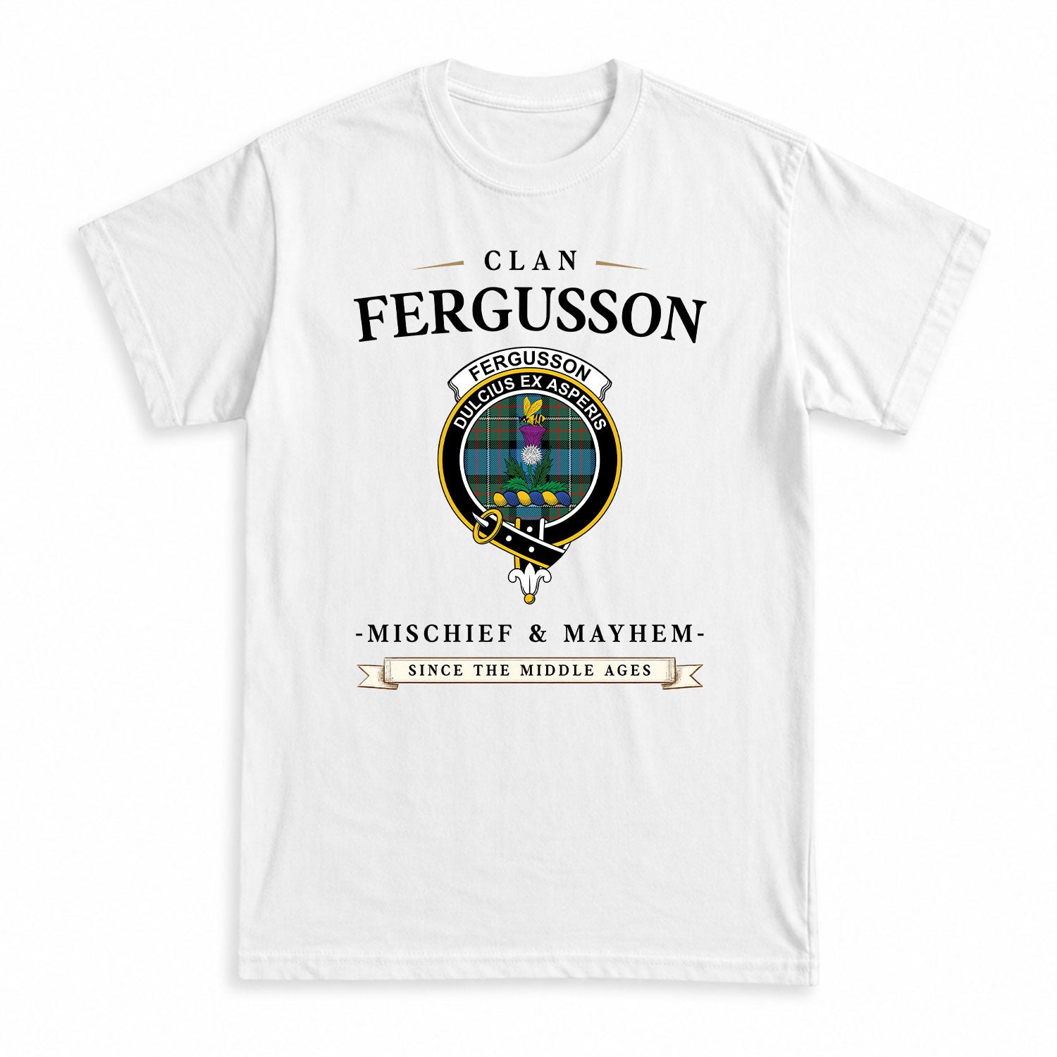 Fergusson Ancient Tartan Crest Mischief and Mayhem T-shirt