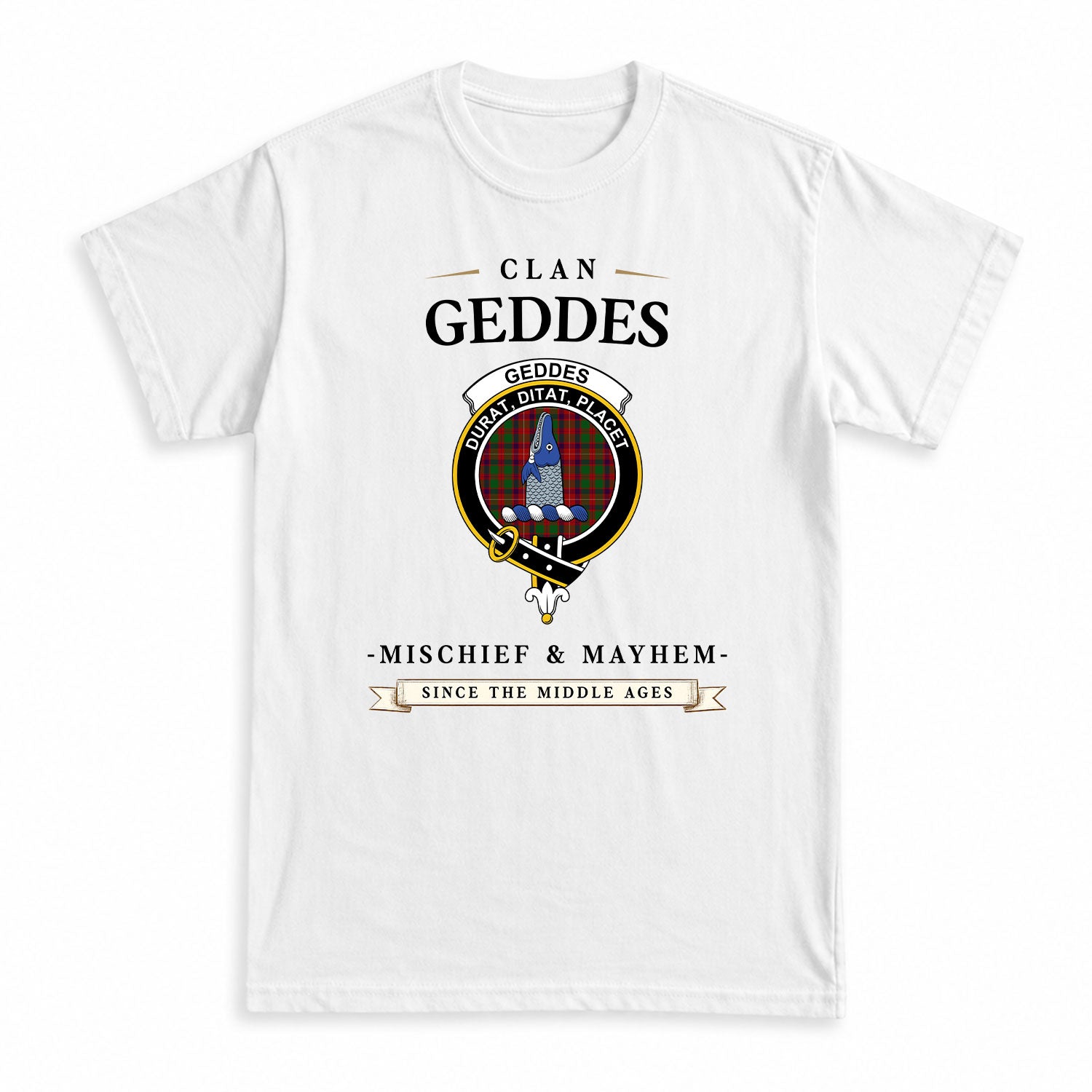 Geddes Tartan Crest Mischief and Mayhem T-shirt