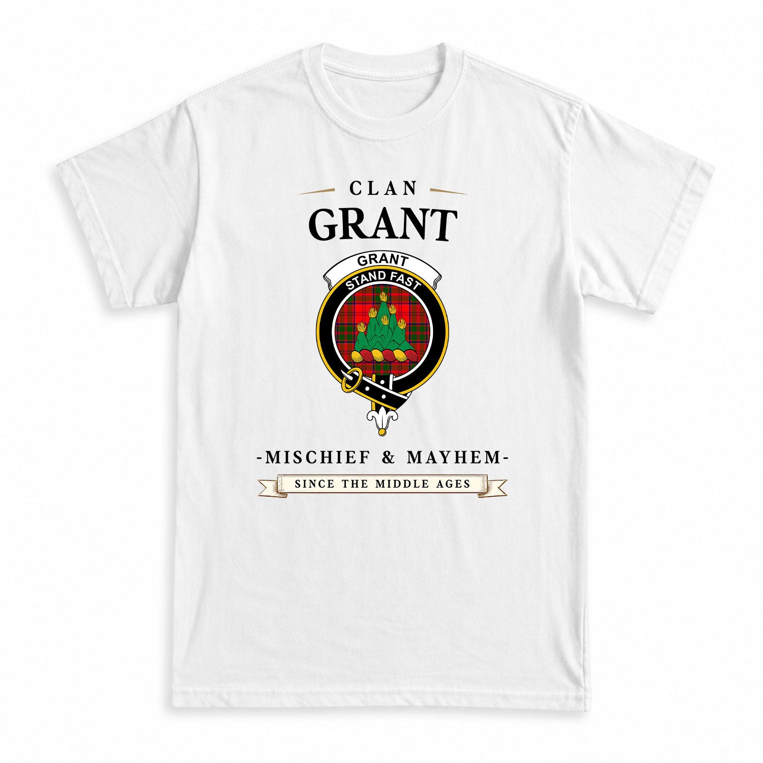 Grant Modern Tartan Crest Mischief and Mayhem T-shirt