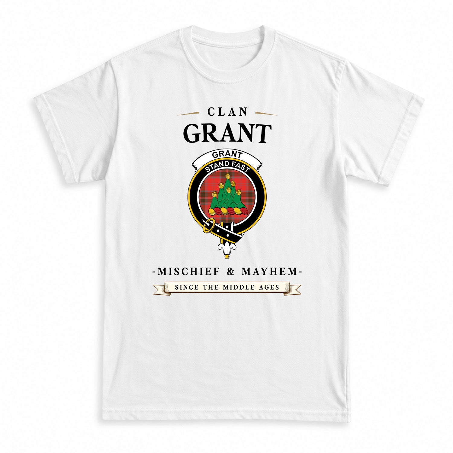 Grant Weathered  Tartan Crest Mischief and Mayhem T-shirt