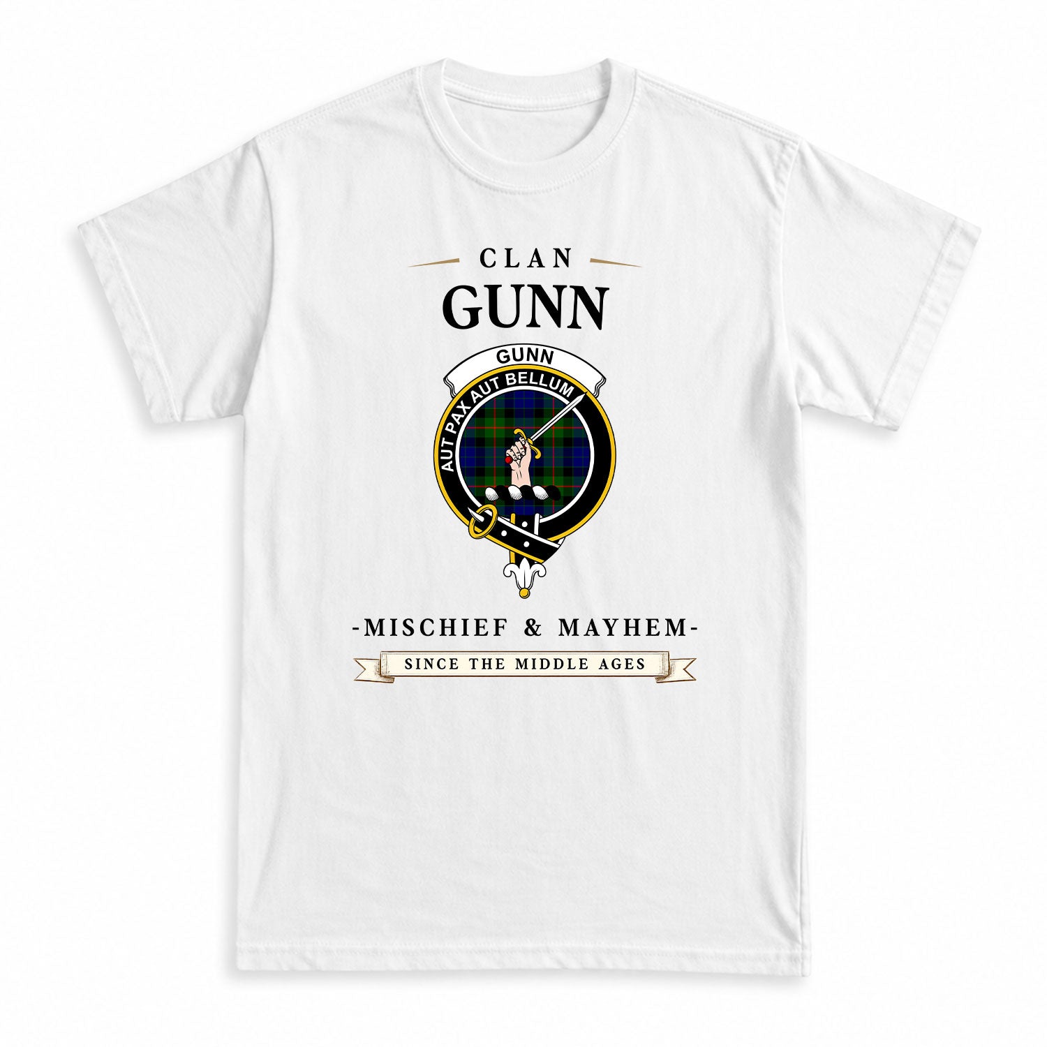 Gunn Modern Tartan Crest Mischief and Mayhem T-shirt