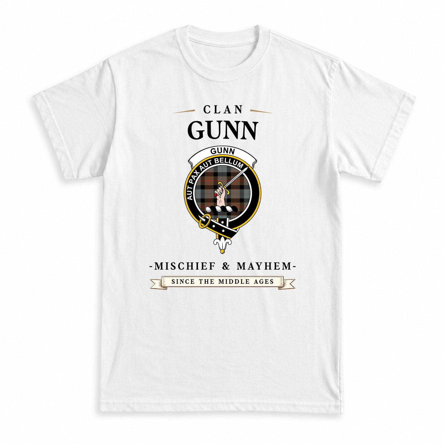Gunn Weathered Tartan Crest Mischief and Mayhem T-shirt