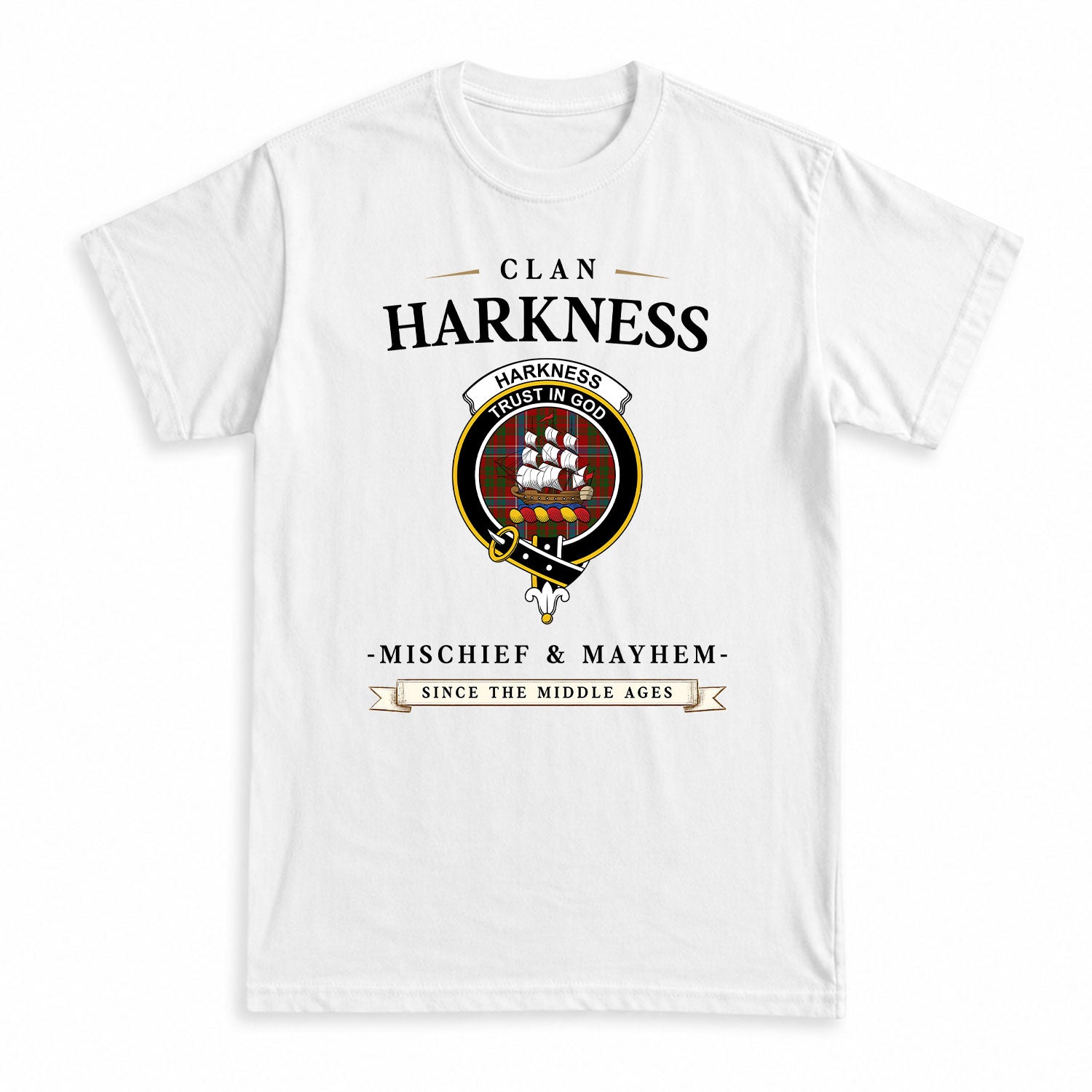Harkness Dress Tartan Crest Mischief and Mayhem T-shirt