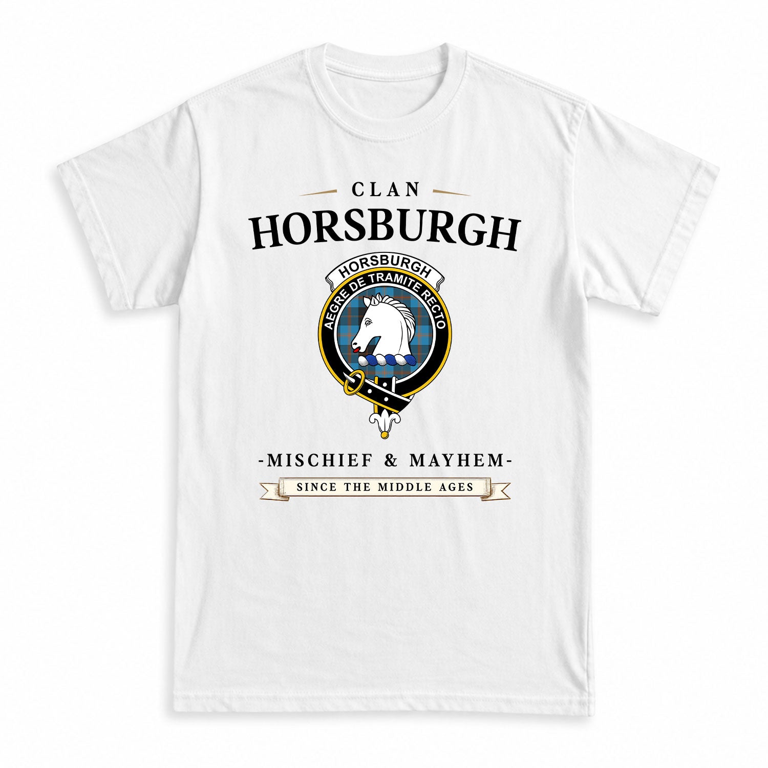 Horsburgh Tartan Crest Mischief and Mayhem T-shirt