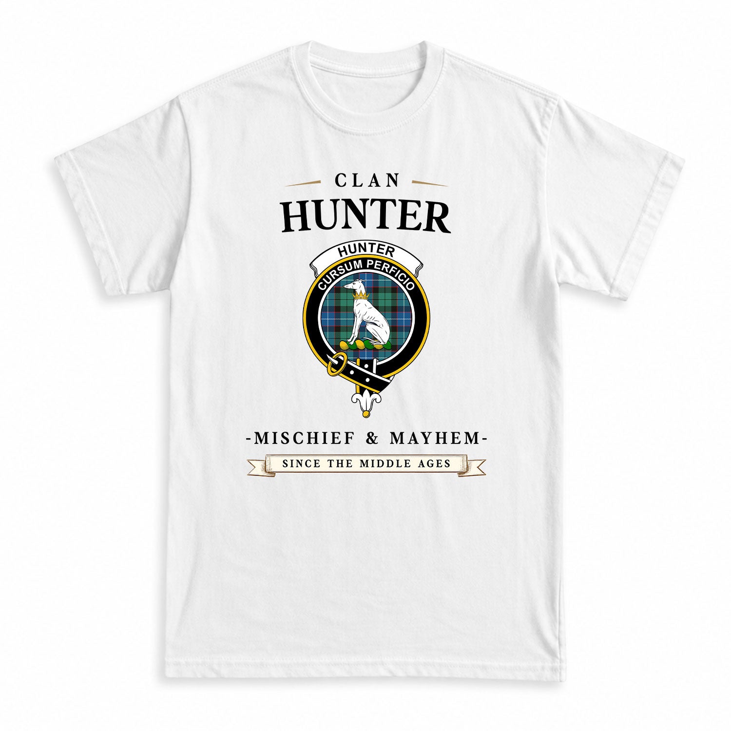 Hunter Ancient Tartan Crest Mischief and Mayhem T-shirt