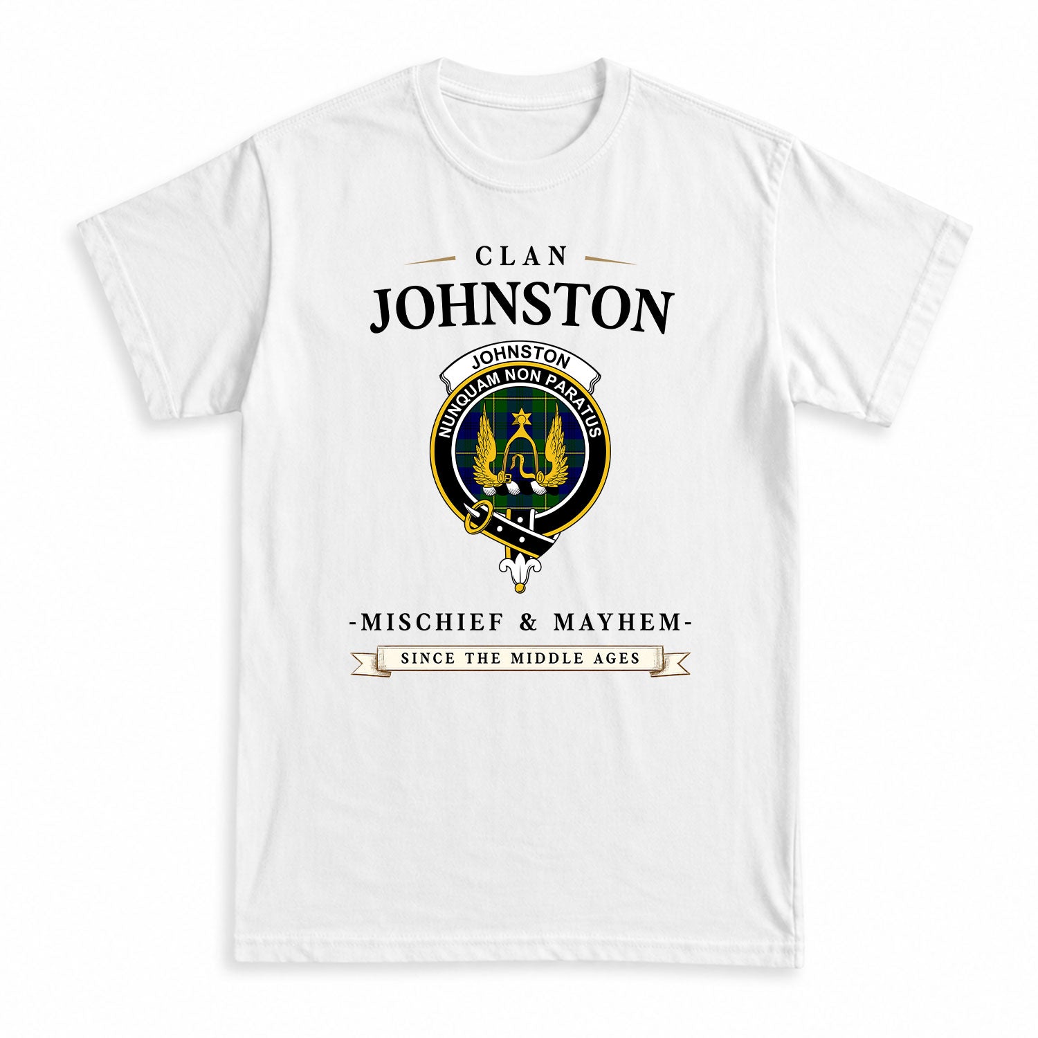 Johnston Modern Tartan Crest Mischief and Mayhem T-shirt