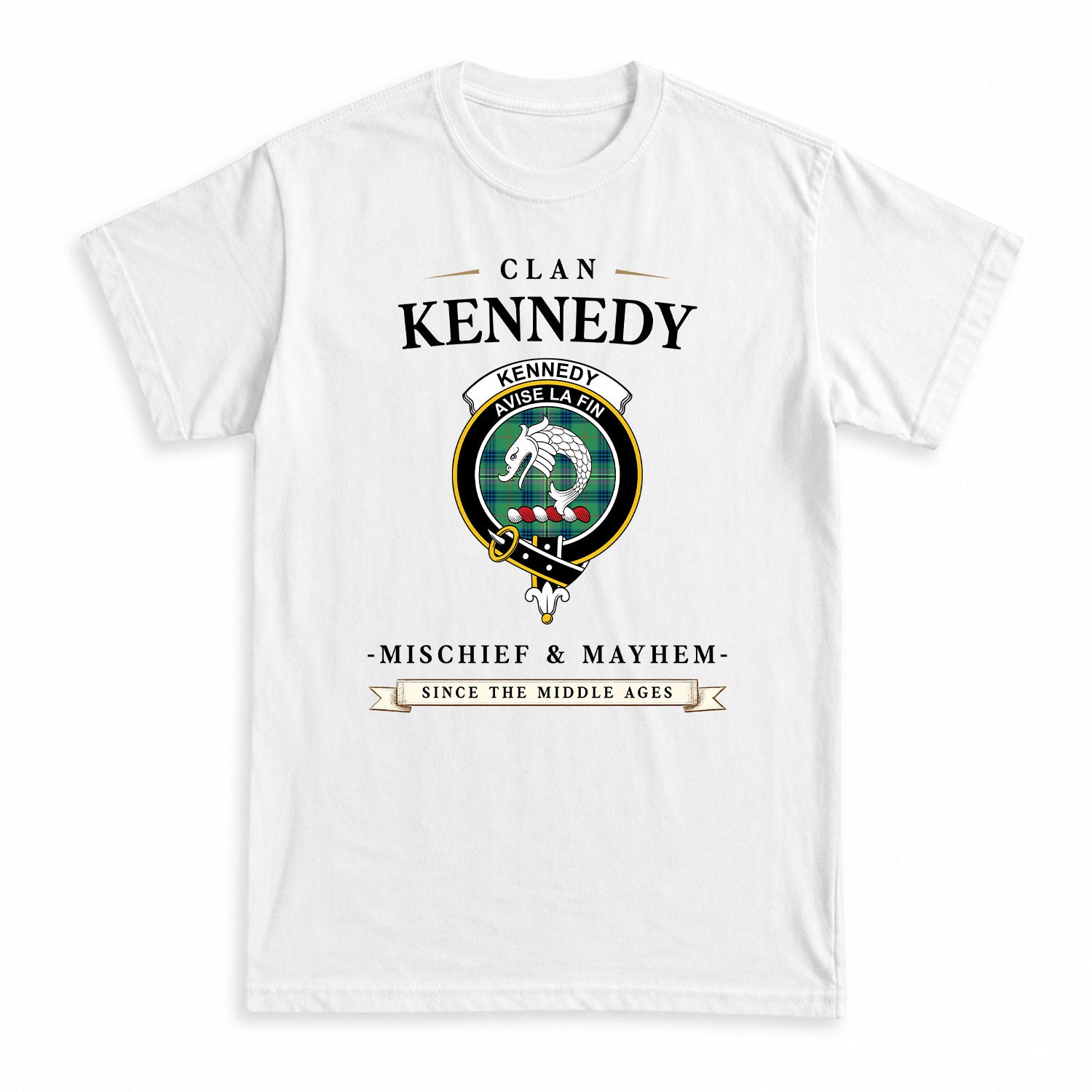 Kennedy Ancient Tartan Crest Mischief and Mayhem T-shirt