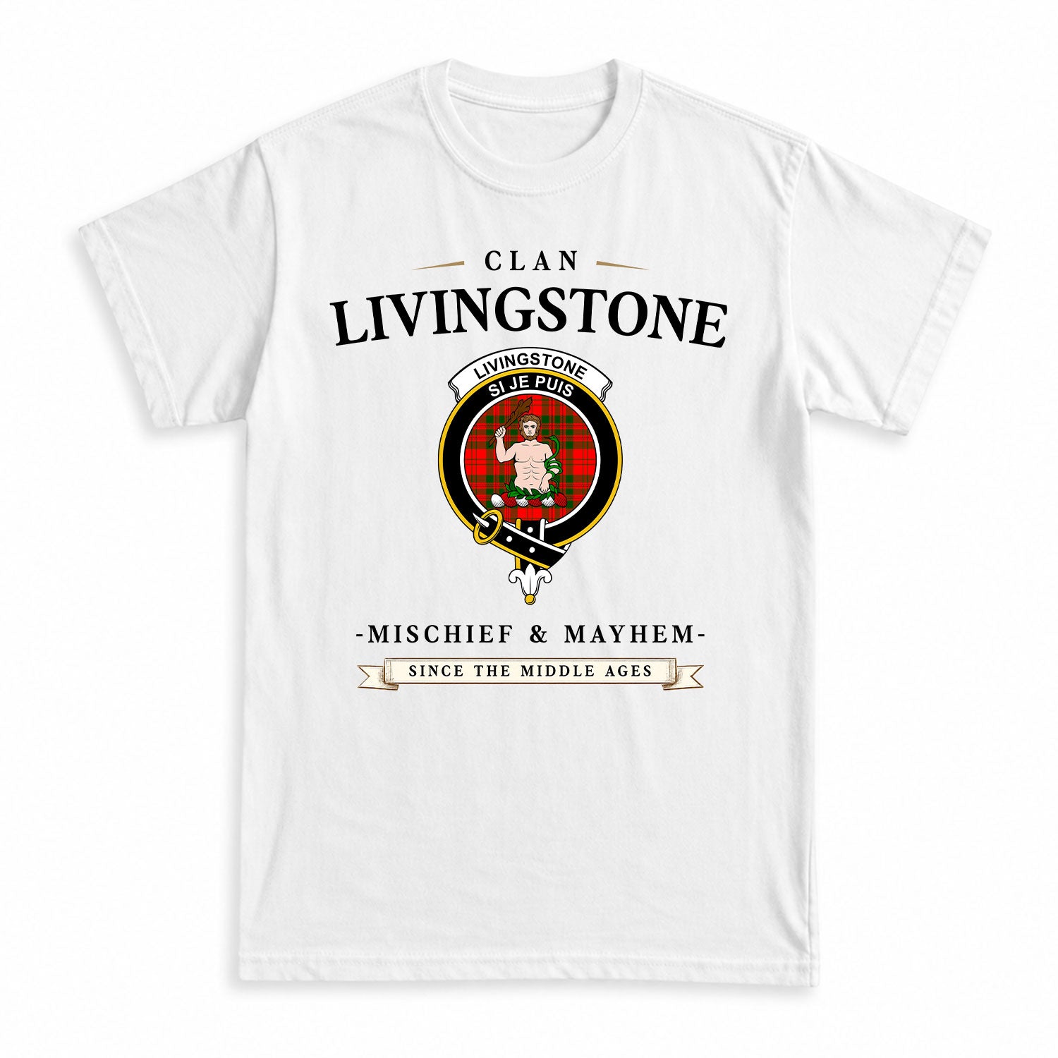 Livingstone Tartan Crest Mischief and Mayhem T-shirt
