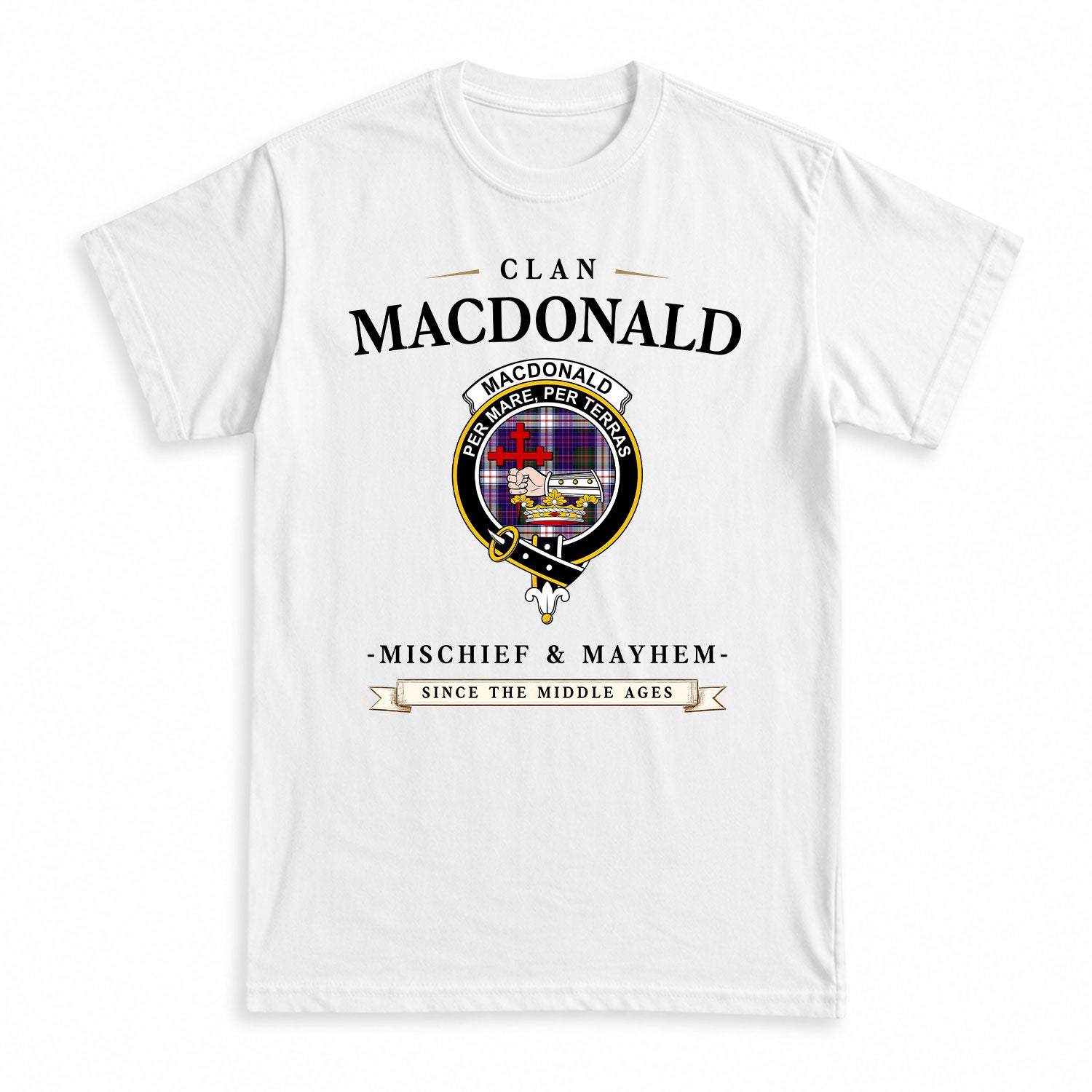 MacDonald Dress Modern Tartan Crest Mischief and Mayhem T-shirt