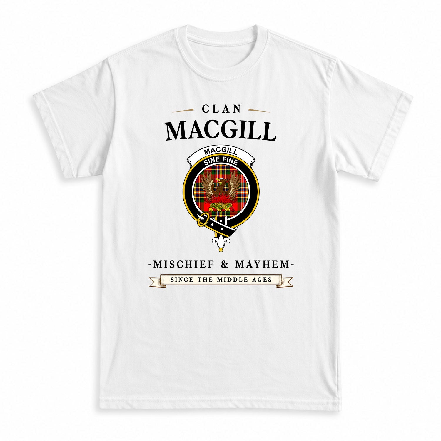 MacGill Modern Tartan Crest Mischief and Mayhem T-shirt