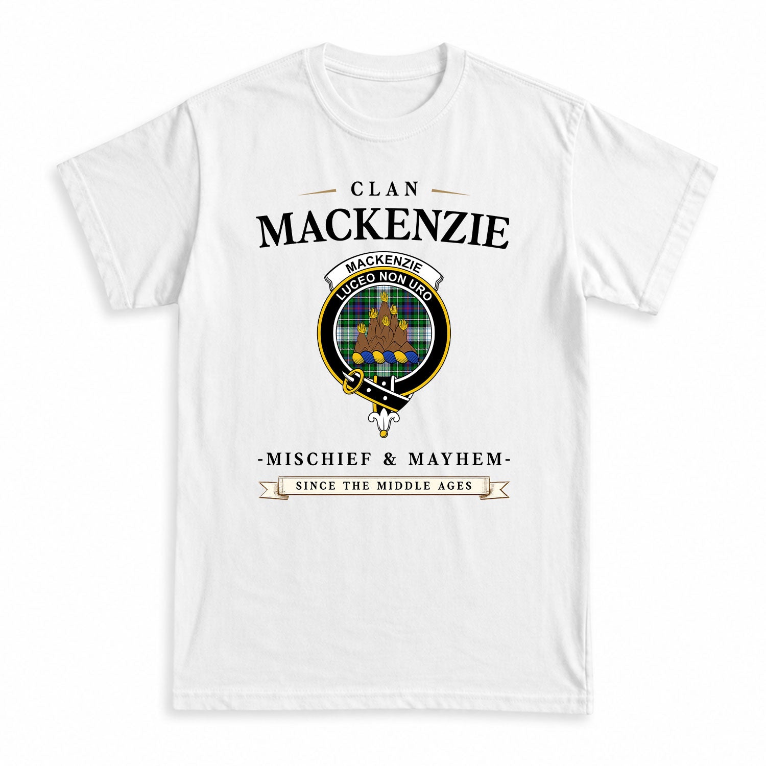 MacKenzie Dress Modern Tartan Crest Mischief and Mayhem T-shirt