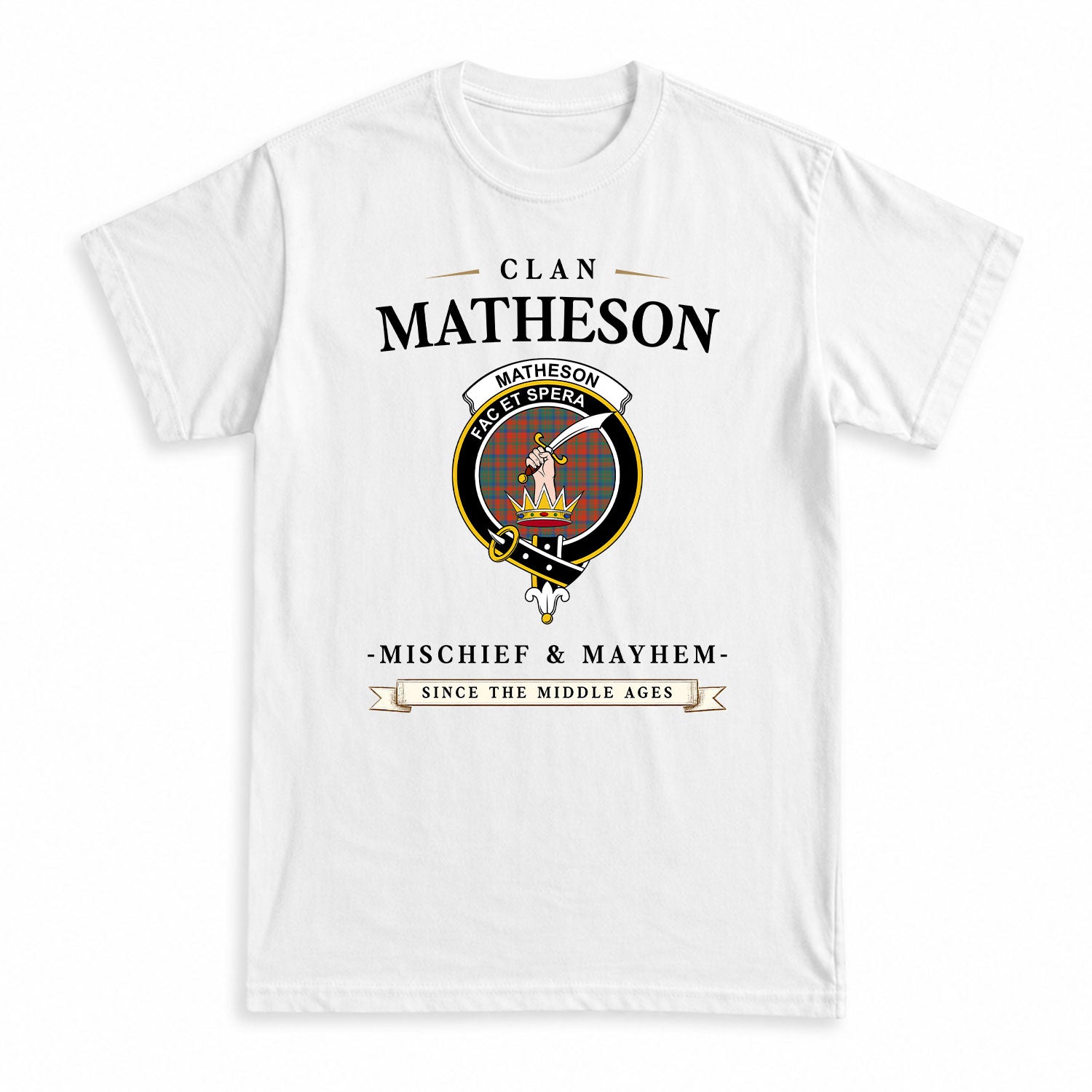 Matheson Ancient Tartan Crest Mischief and Mayhem T-shirt