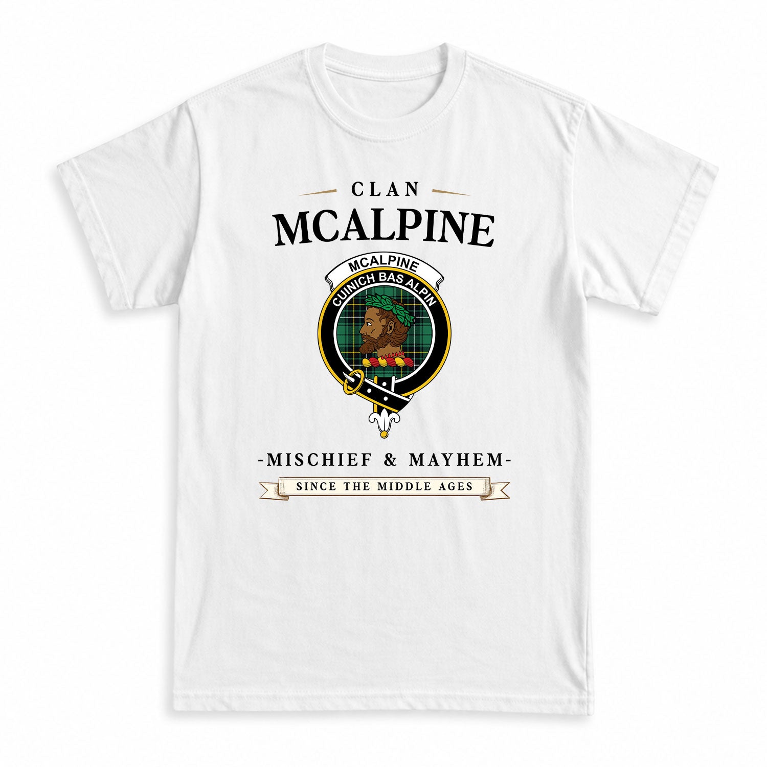 McAlpine Ancient Tartan Crest Mischief and Mayhem T-shirt