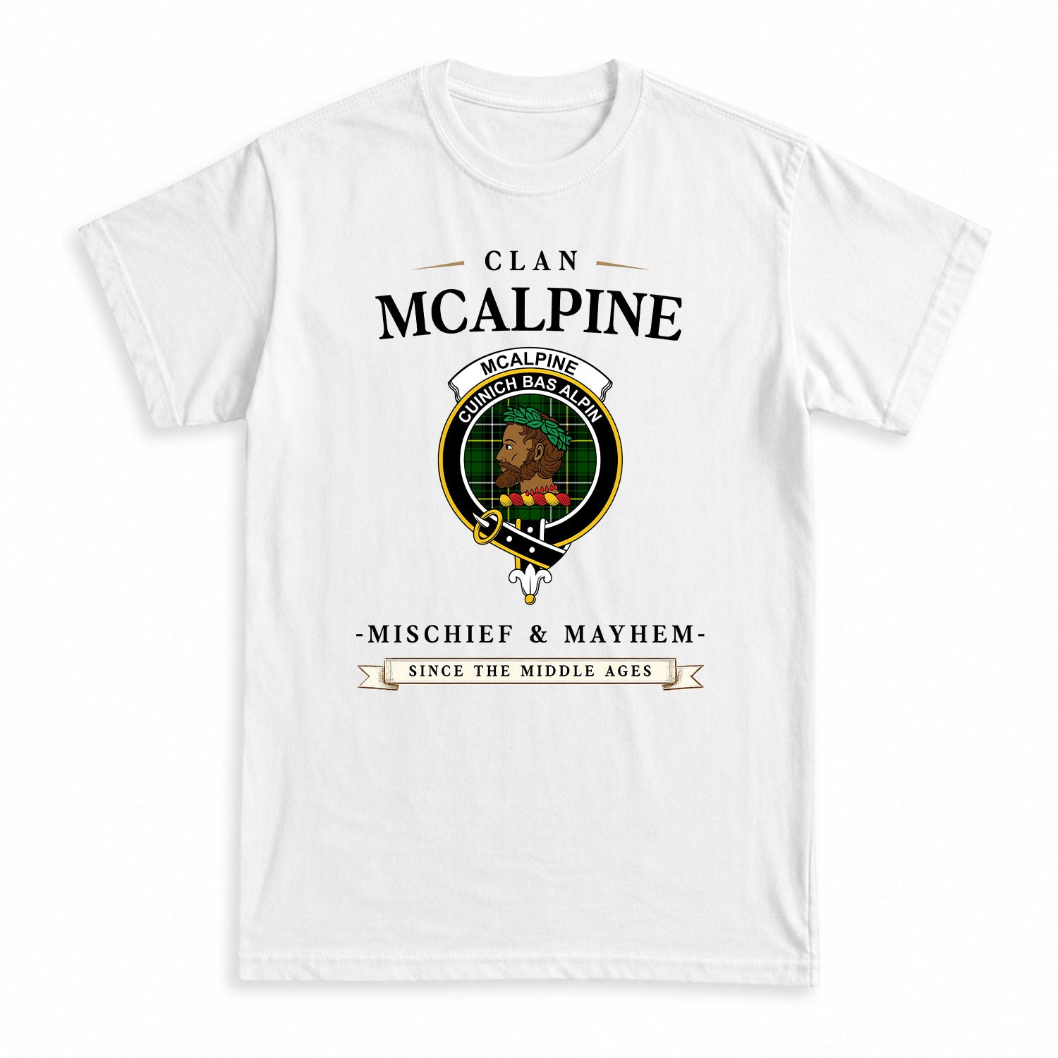 McAlpine Modern Tartan Crest Mischief and Mayhem T-shirt
